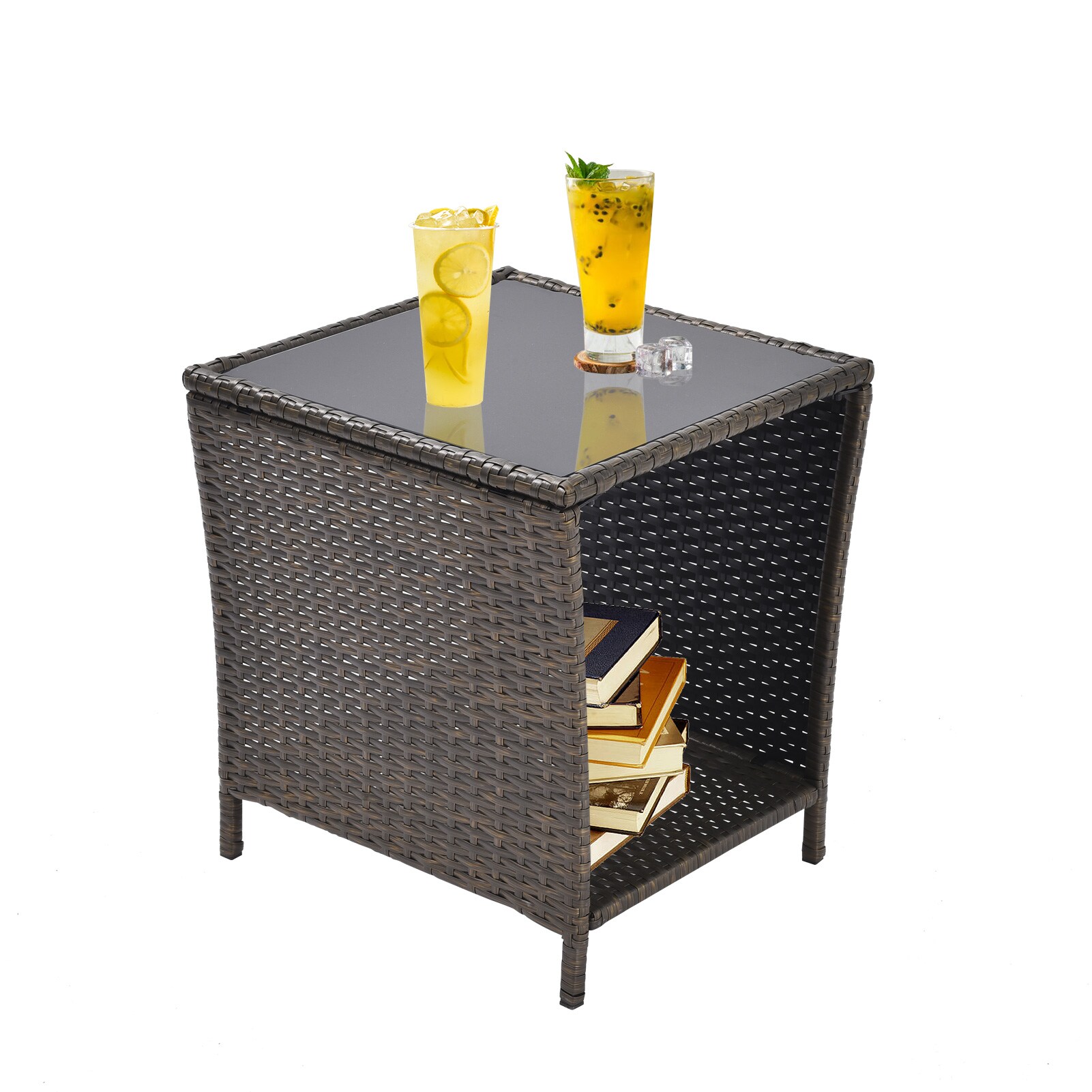 CESICIA W225-OPS-163 Patio Table Square Rattan Outdoor Coffee 17.7-in W x 17.7-in L