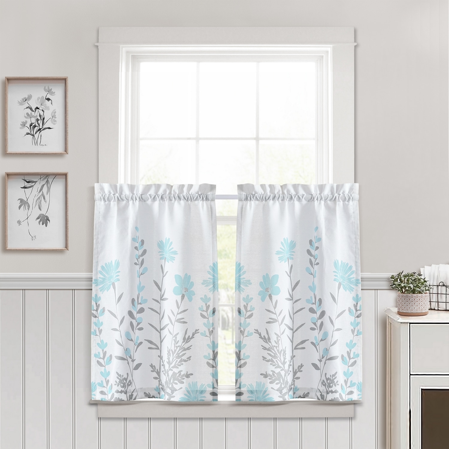 Lush Decor 21T011996 36-Inches Blue Floral Rod pocket Curtain panel pair