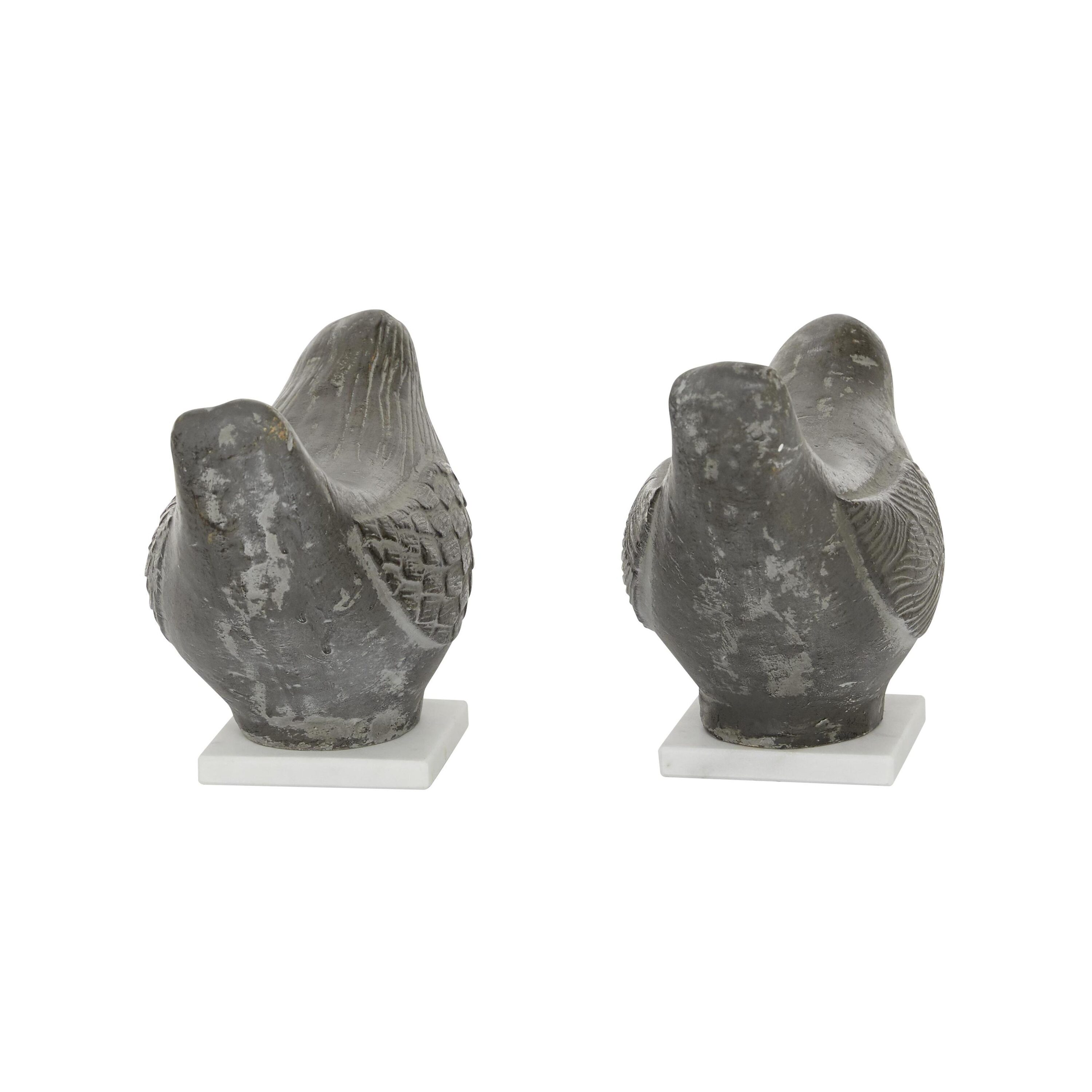 Brown Ceramic Coastal Bird Sculptures with Distressed Finish, Set of 2