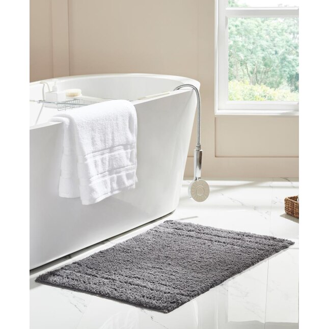 Olivia Gray Erin Cotton Bath Rug 36-in x 24-in Grey Cotton Bath