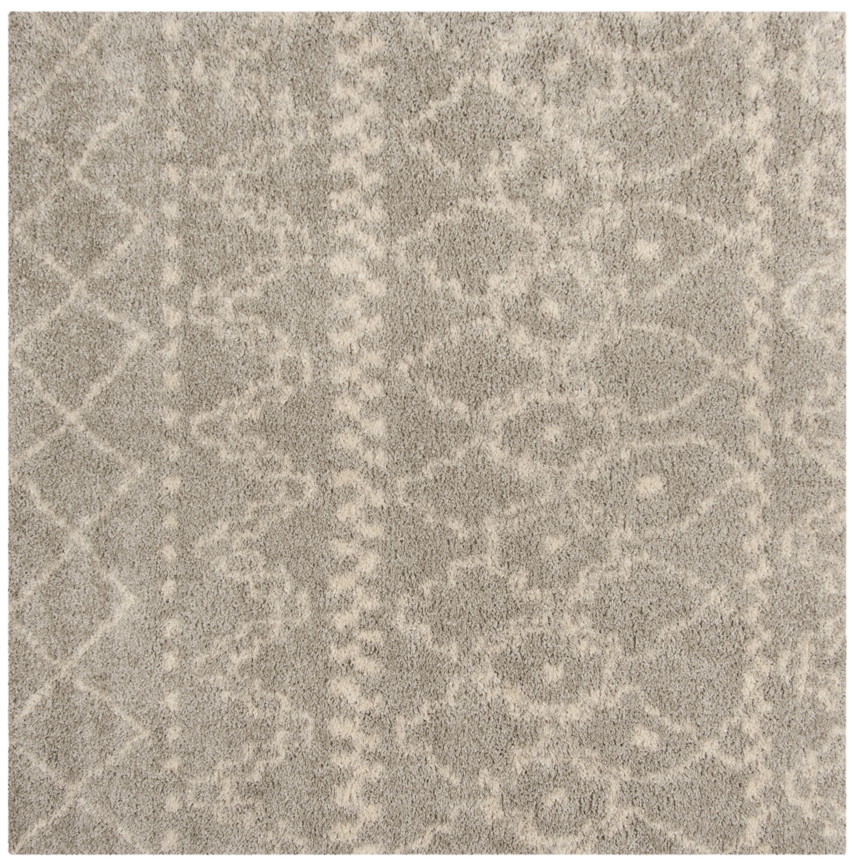 Gray Hand-Knotted Square Shag Synthetic Area Rug