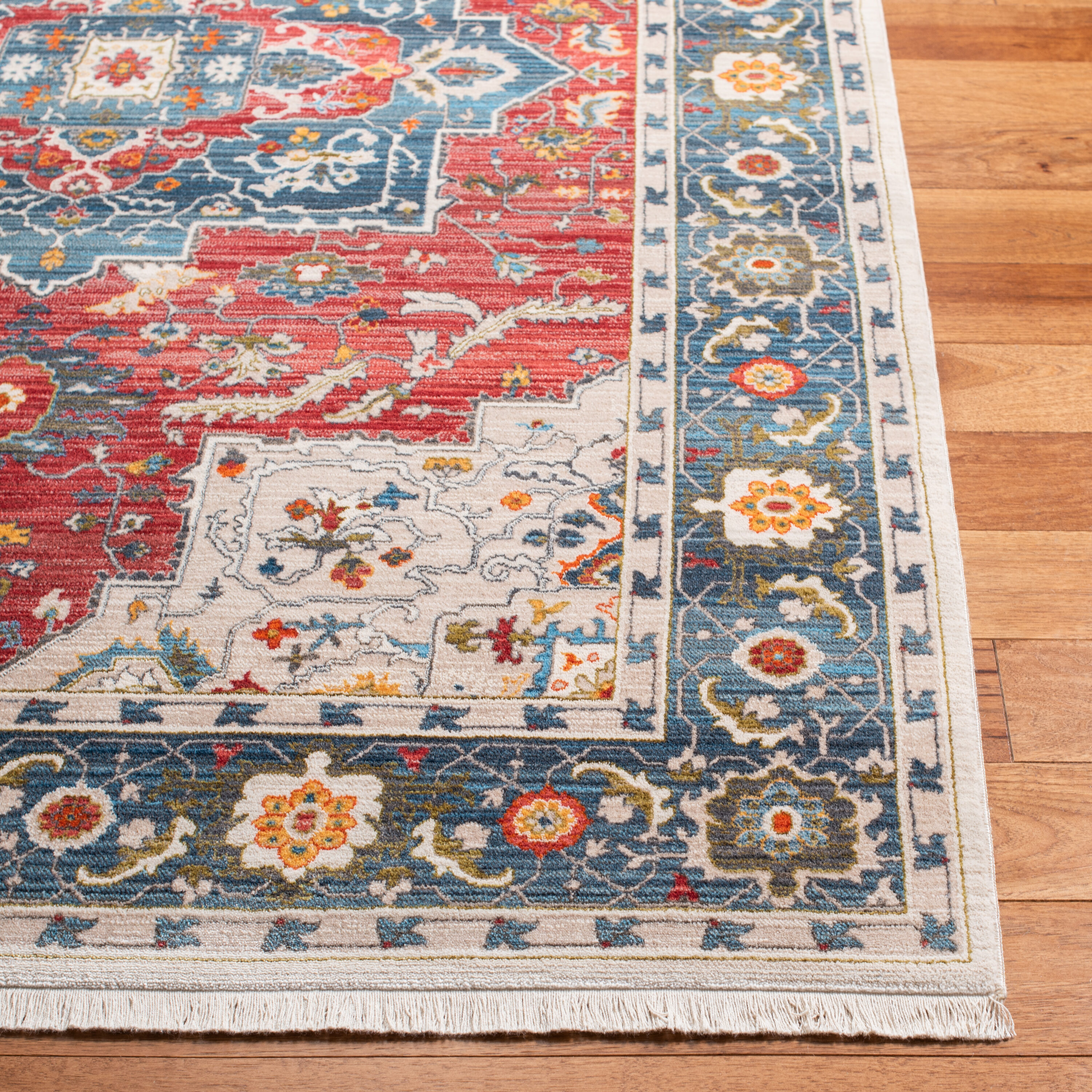 Vintage Red and Blue Rectangular Synthetic Area Rug 6' x 9'