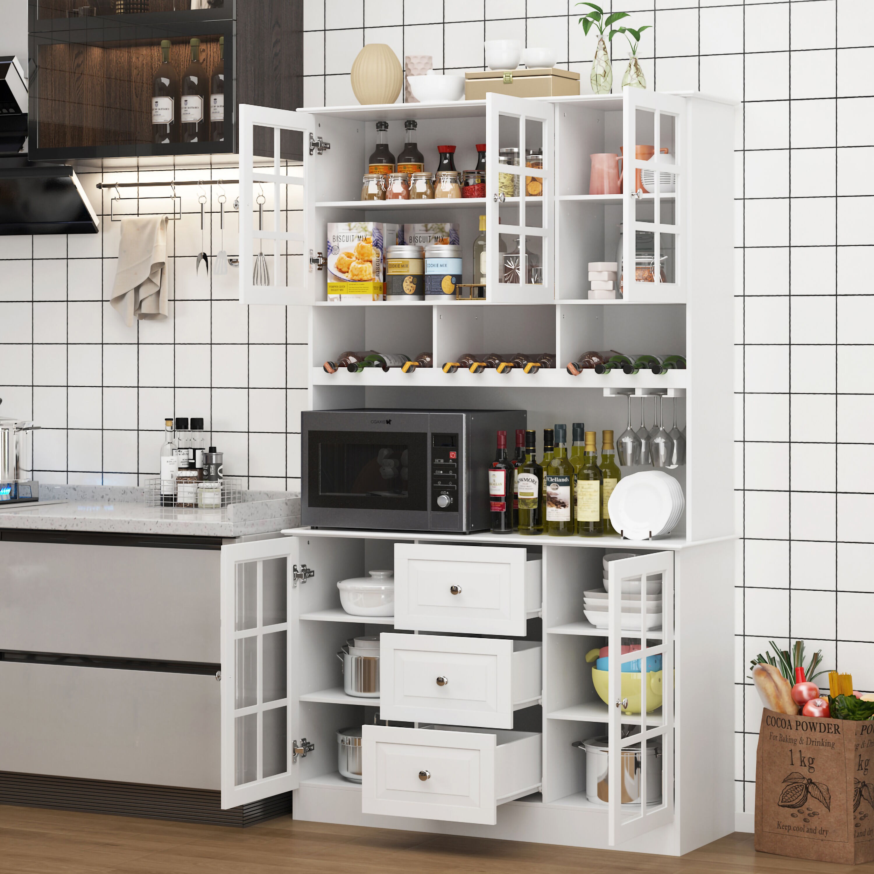 FUFU&GAGA Contemporary/Modern White Pantry with Wine Storage in the ...