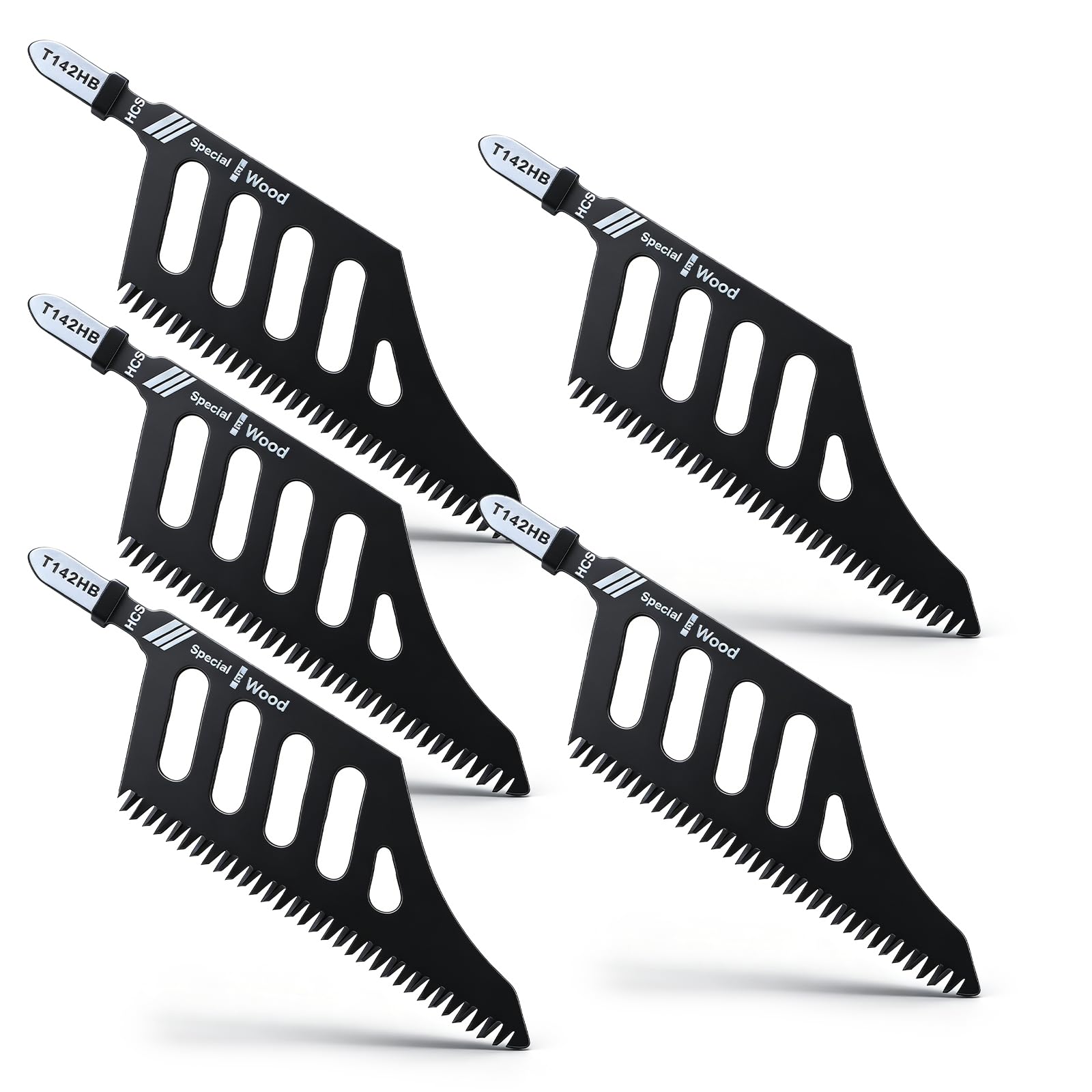 Phewnyzo  Flush Cut Jigsaw Blades 5 pcs T Shank High Carbon Steel Universal Fit for Wood Metal Plastic Fiberboard Clean Fast Cuts