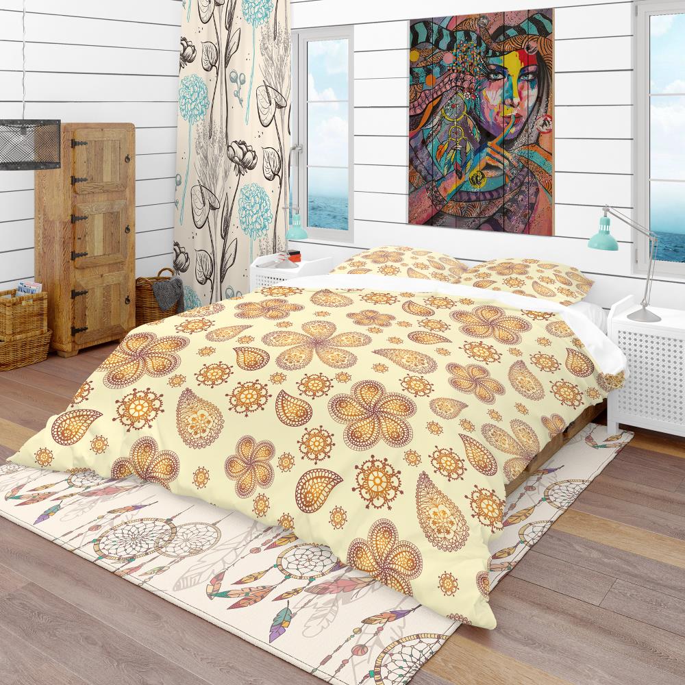 Designart BED18849-K 3 -Piece Yellow and Gold King Duvet cover Set