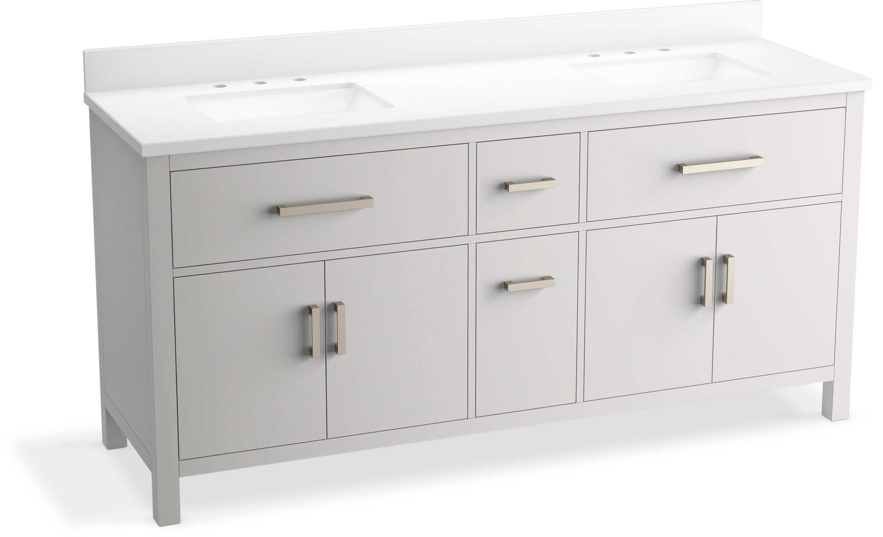 KOHLER 40642-BD1-AGA Kresla 72-in Atmos Grey Undermount Double Sink Bathroom Vanity with Pure White Quartz Top