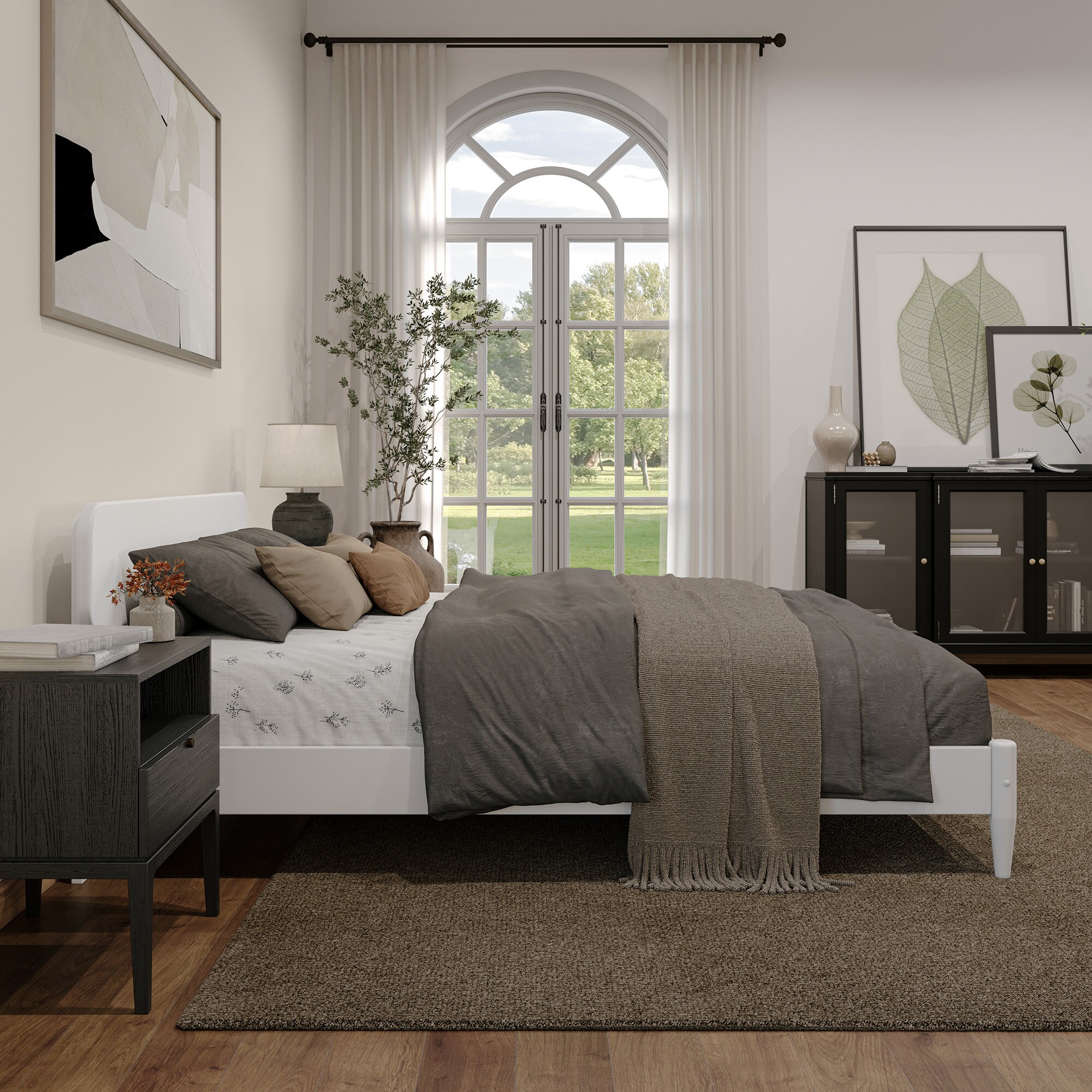 Florence White Queen Solid Wood Low Profile Platform Bed