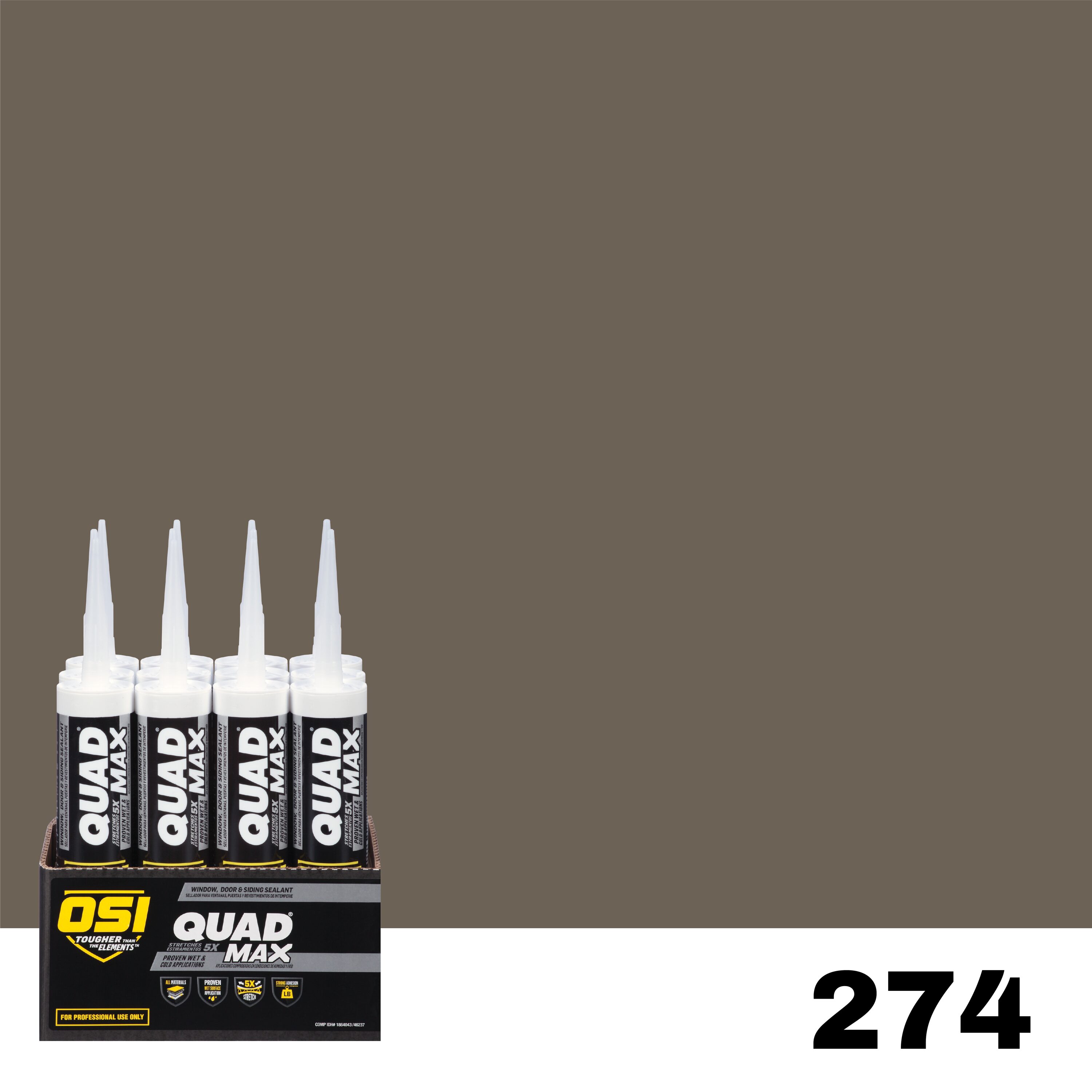 OSI 1868791 Quad Max 12 -Pack 9.5-oz Window door Brown 274 Paintable Advanced Sealant Caulk