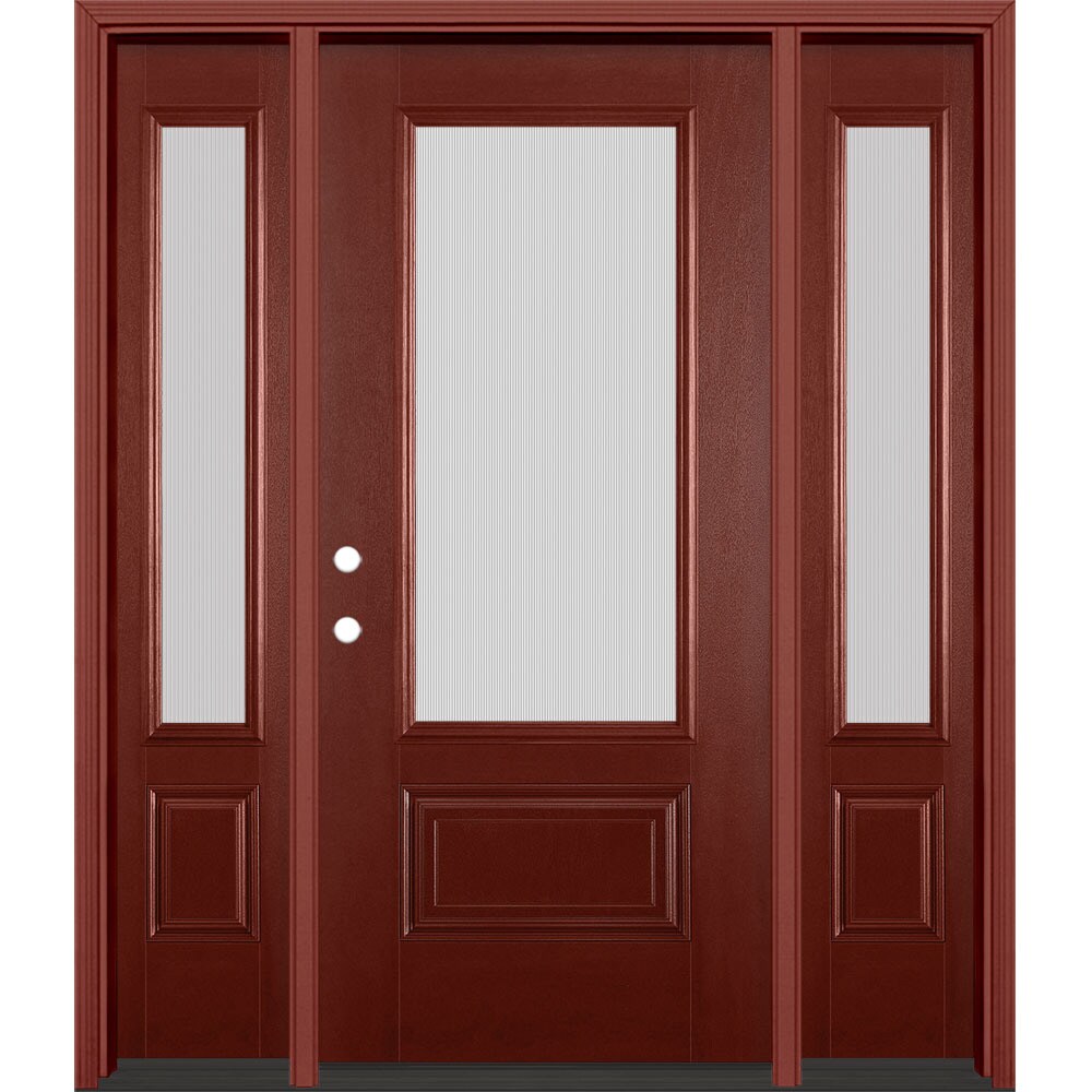 Masonite 629932 64-in x 80-in x 4-9/16-in Fiberglass 3/4 lite Right-hand inswing Wineberry Stained Prehung Single door with sidelights Front Door with Brickmould Insulating core Textured glass