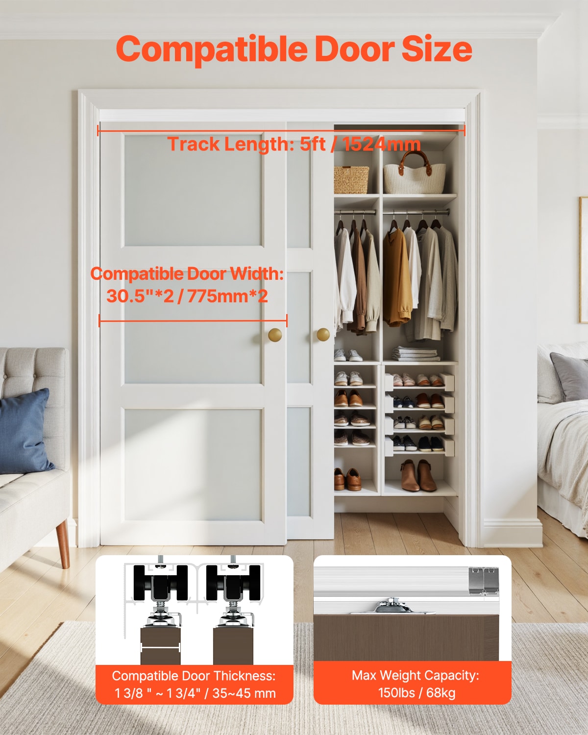 VEVOR SCTLMTZTLM5F08072V0 Sliding-Closet-Door-Track-Track-Kits - View #2