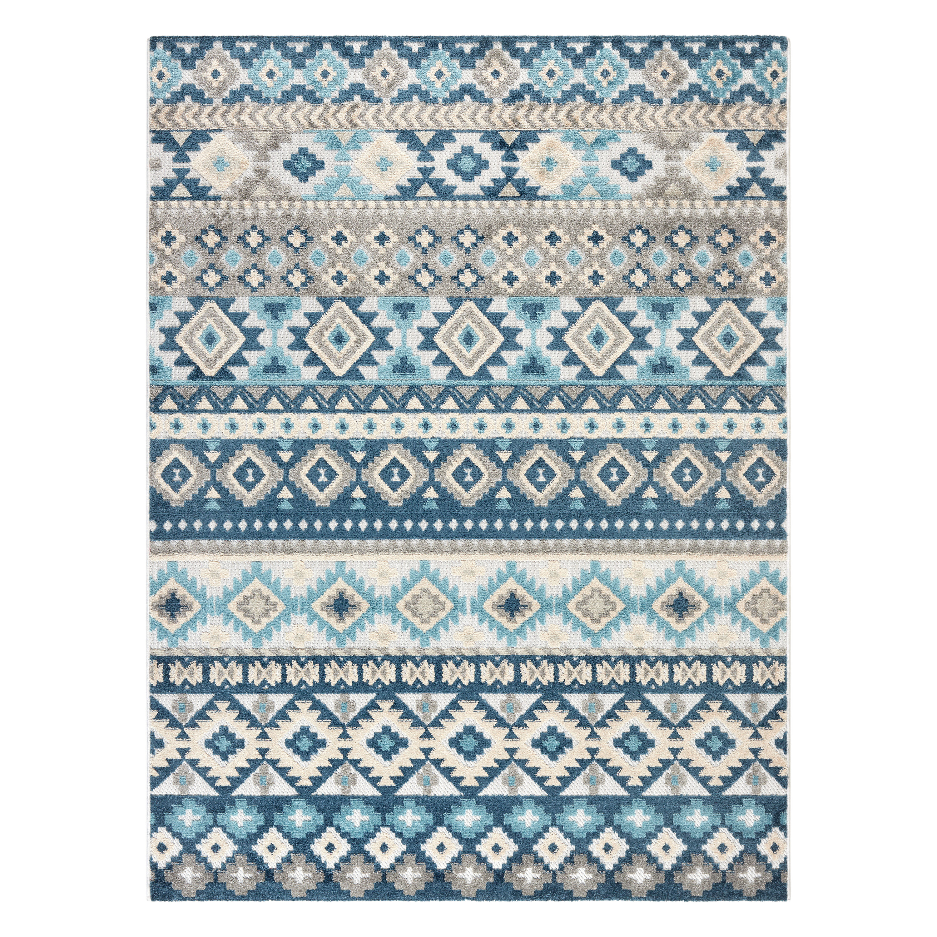 Town & Country Living 1-7540-336 8 x 10 (ft) Loomed Polyester Blue Multi Rectangular Indoor/Outdoor Stripe Area rug
