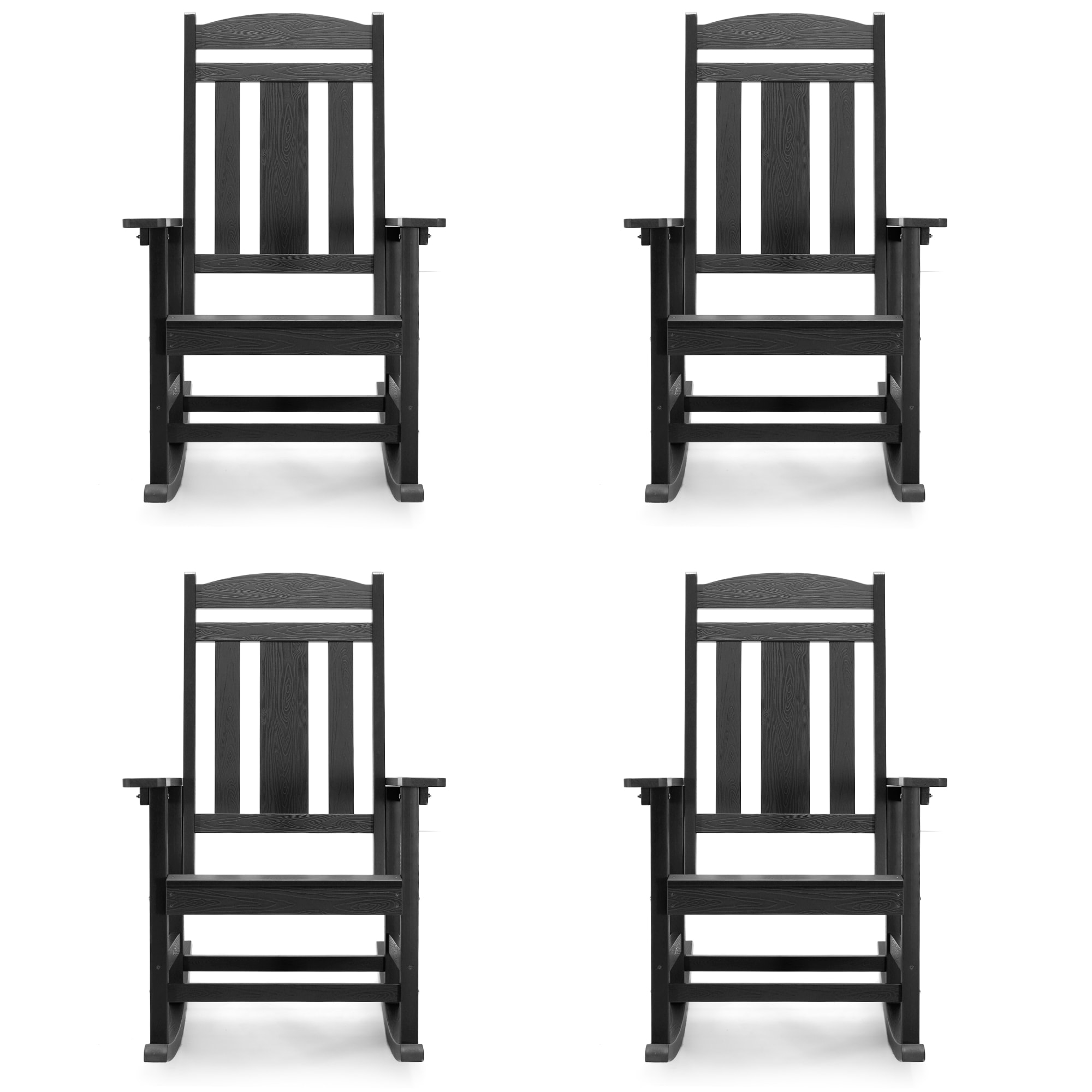 LUE BONA 4JR-002-04LS Set of 4 Dark Gray HDPE Frame Rocking Chair with Solid Seat