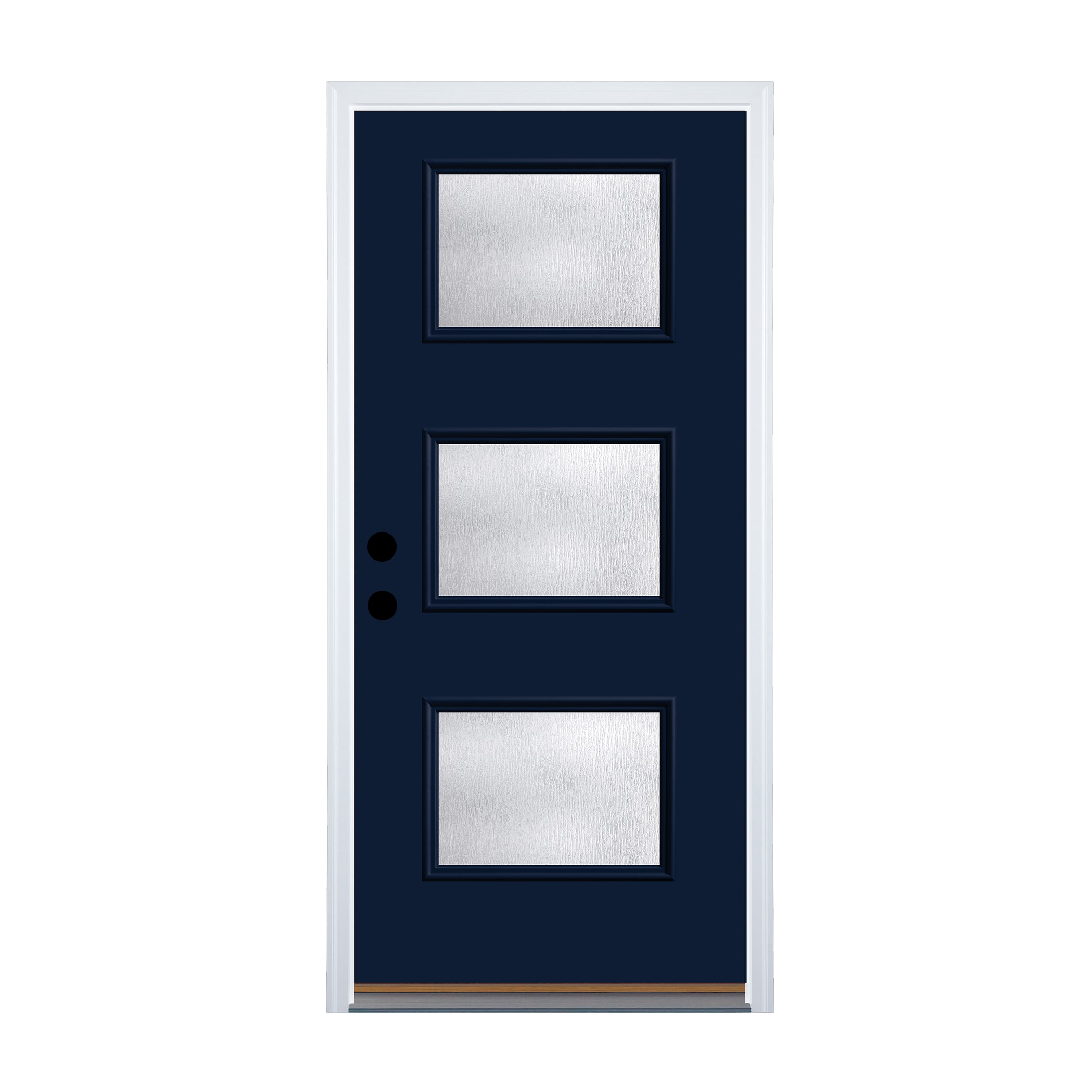Fiberglass Full Lite Left-Hand Outswing Indigo Painted Single Front Door with Brickmould Insulating Core in Blue | - Therma Tru S2XRH-I-LON4-IG