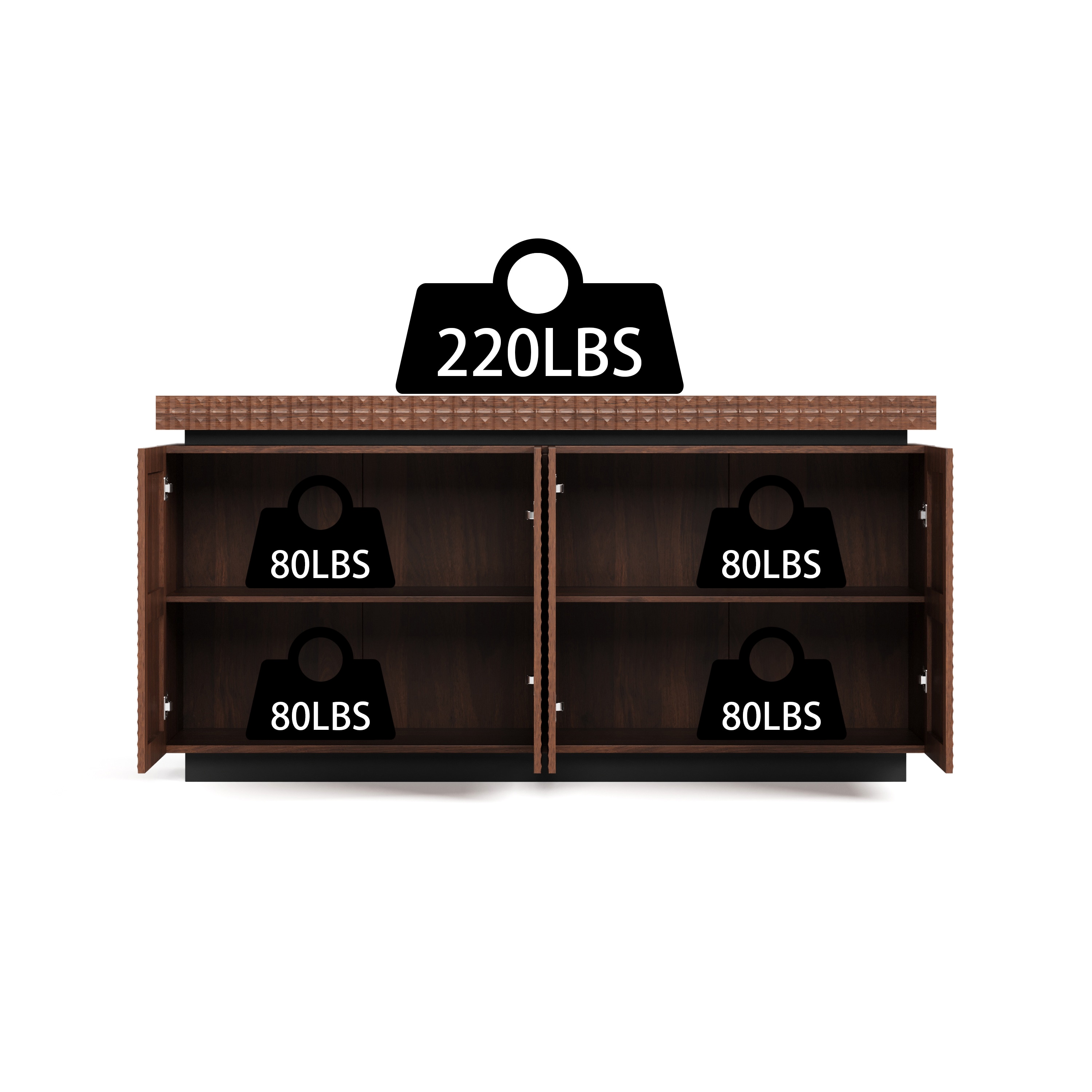 LOVMOR 58 Inch Wide 4 Door Brown Sideboard Buffet Cabinet Accent