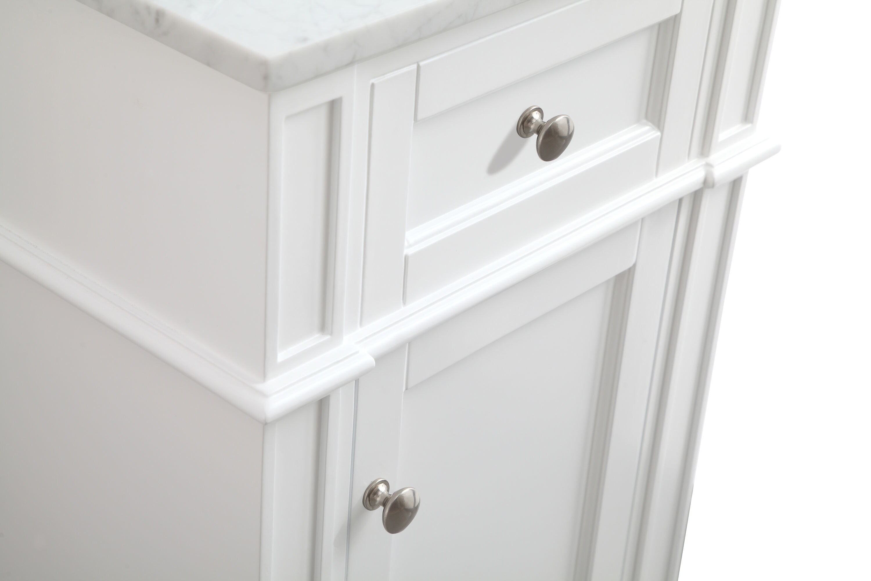 White Carrara Marble Single Sink Vanity with Storage Cabinet