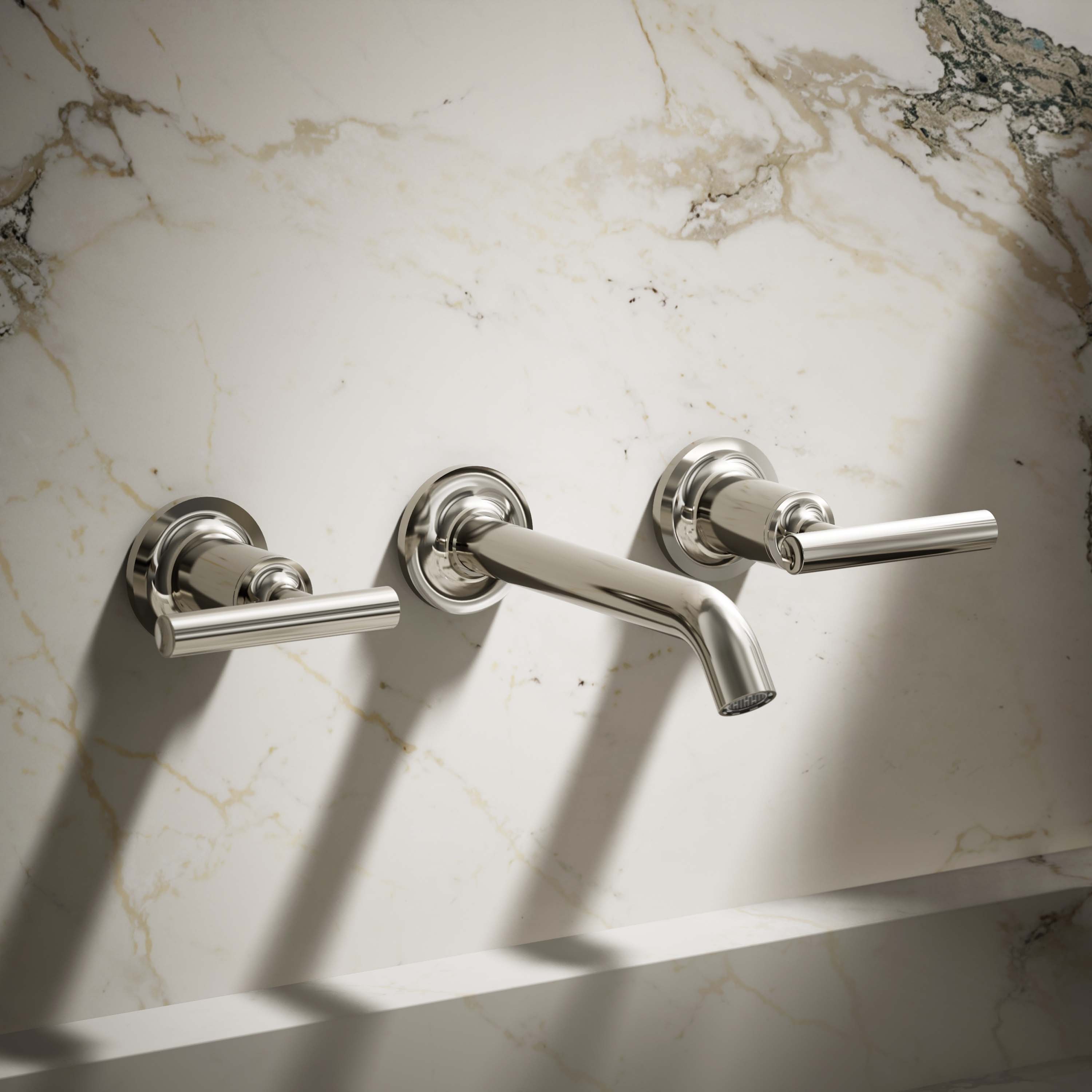KOHLER T14413-4-SN Purist Vibrant Polished Nickel Wall-mount 2-handle Low-arc Commercial/Residential Handle Bathroom Sink Faucet