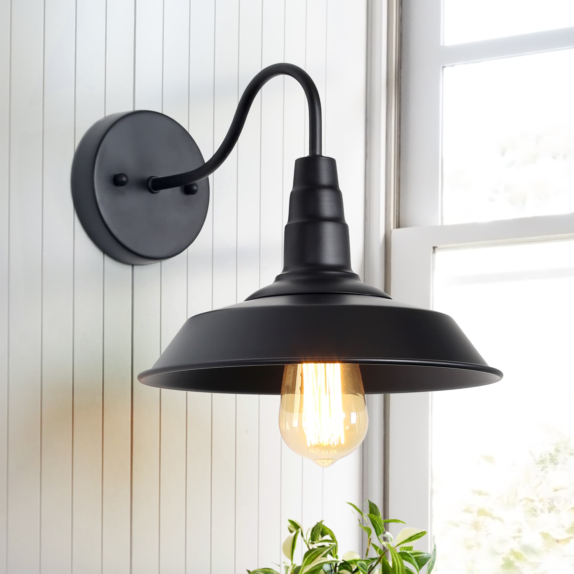 LNC JIQRZULWS4101Q3 Elvis 10.2-in W 1 -Light Matte Black Farmhouse Wall Sconce