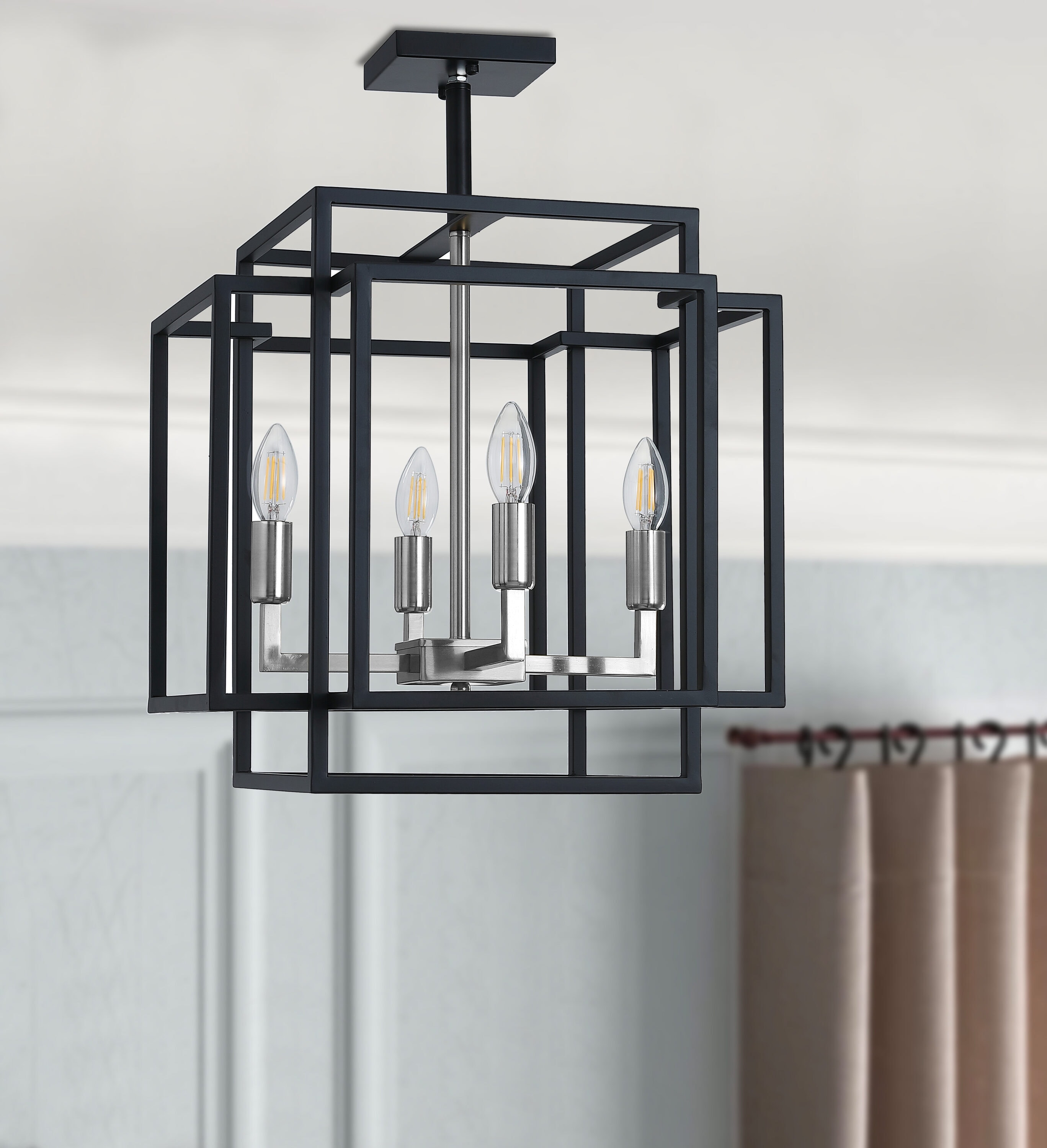 Aiwen IL-99024C 4 -Light 18.11-in Black Semi Flush Mount Light ENERGY STAR Certified