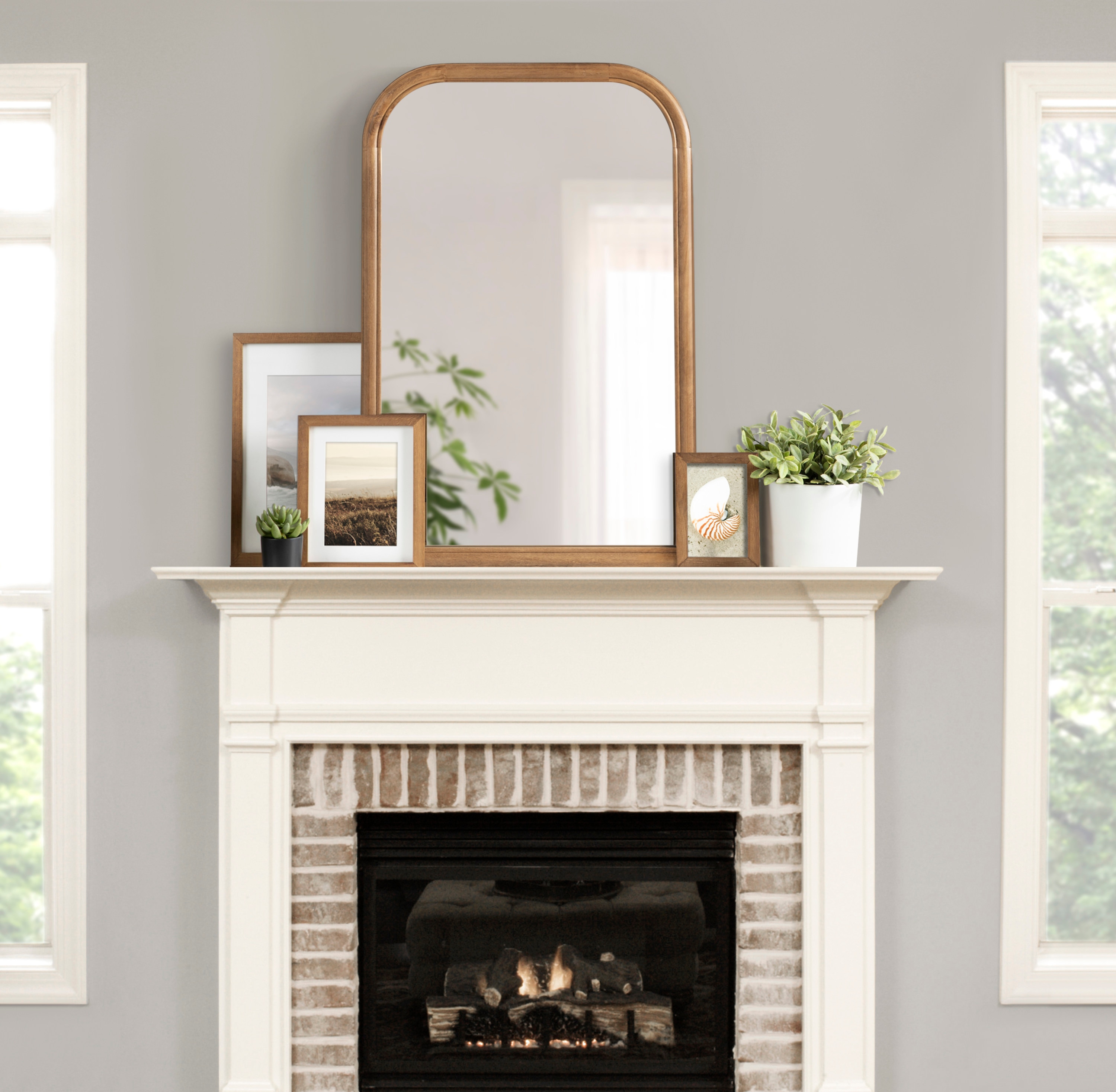 Rustic Brown Arched Full Length Wooden Wall Mirror