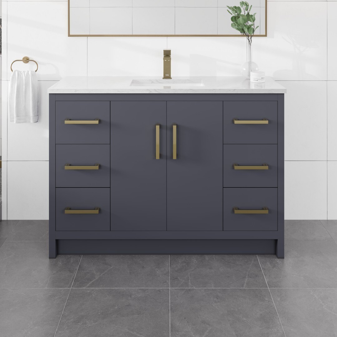 Eviva EVVN812-48X18DB Curio 48-in Dark Blue Undermount Single Sink Bathroom Vanity with White Quartz Top