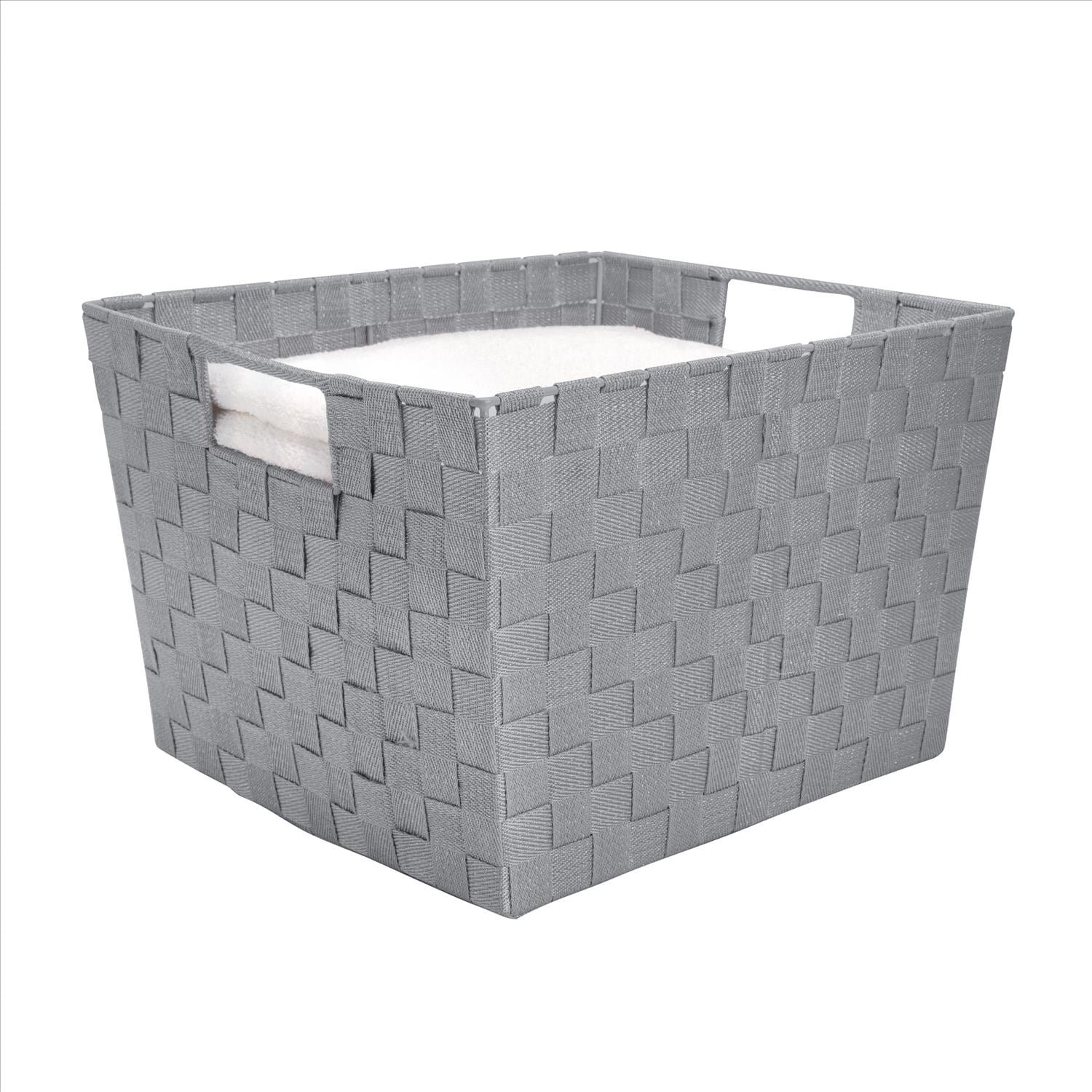 Simplify Medium Woven Strap Shelf Storage Basket Tote in Heather Grey 