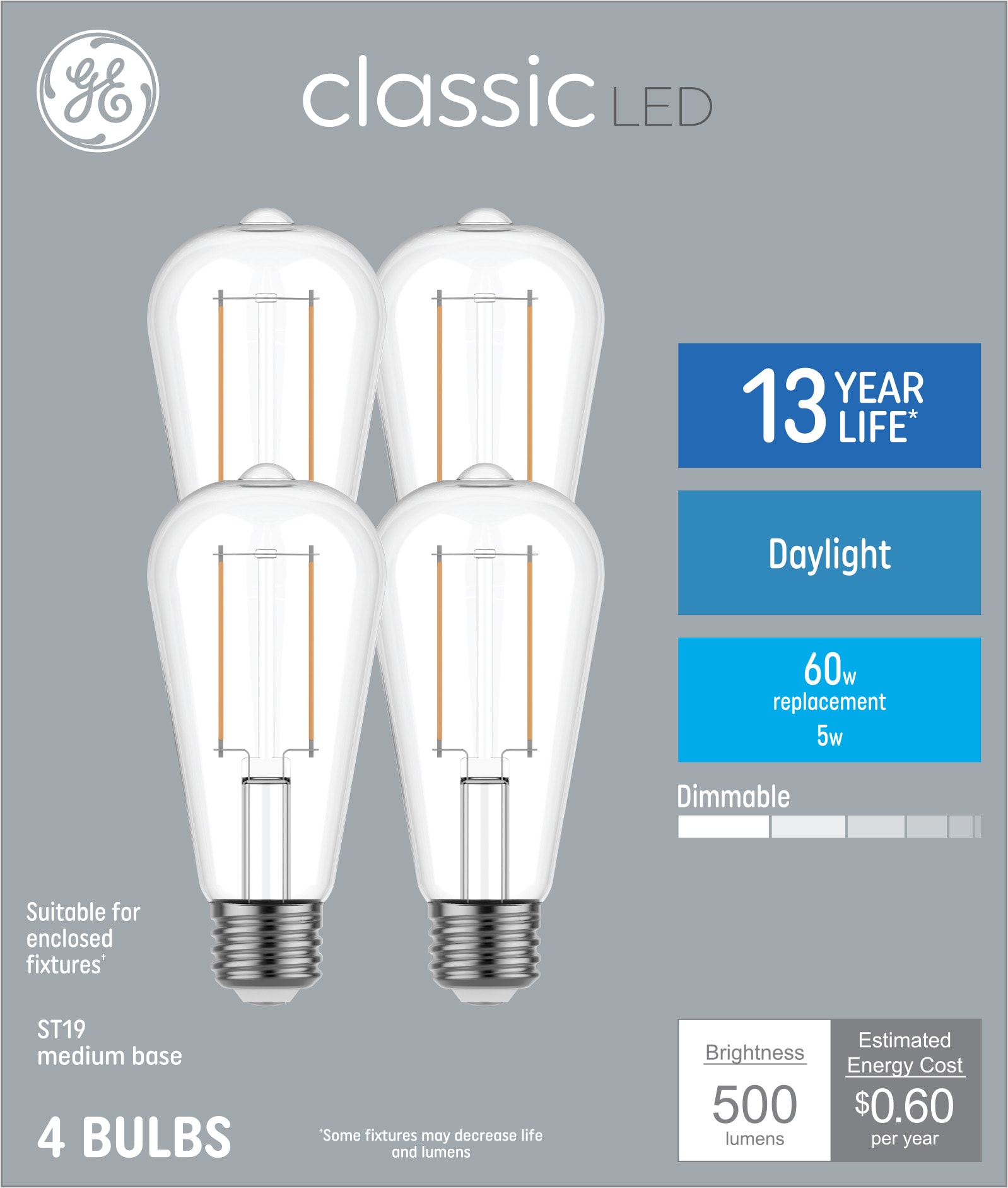 GE ST19 Daylight Medium Base (e-26) LED Edison Bulb (4-Pack) at Lowes.com