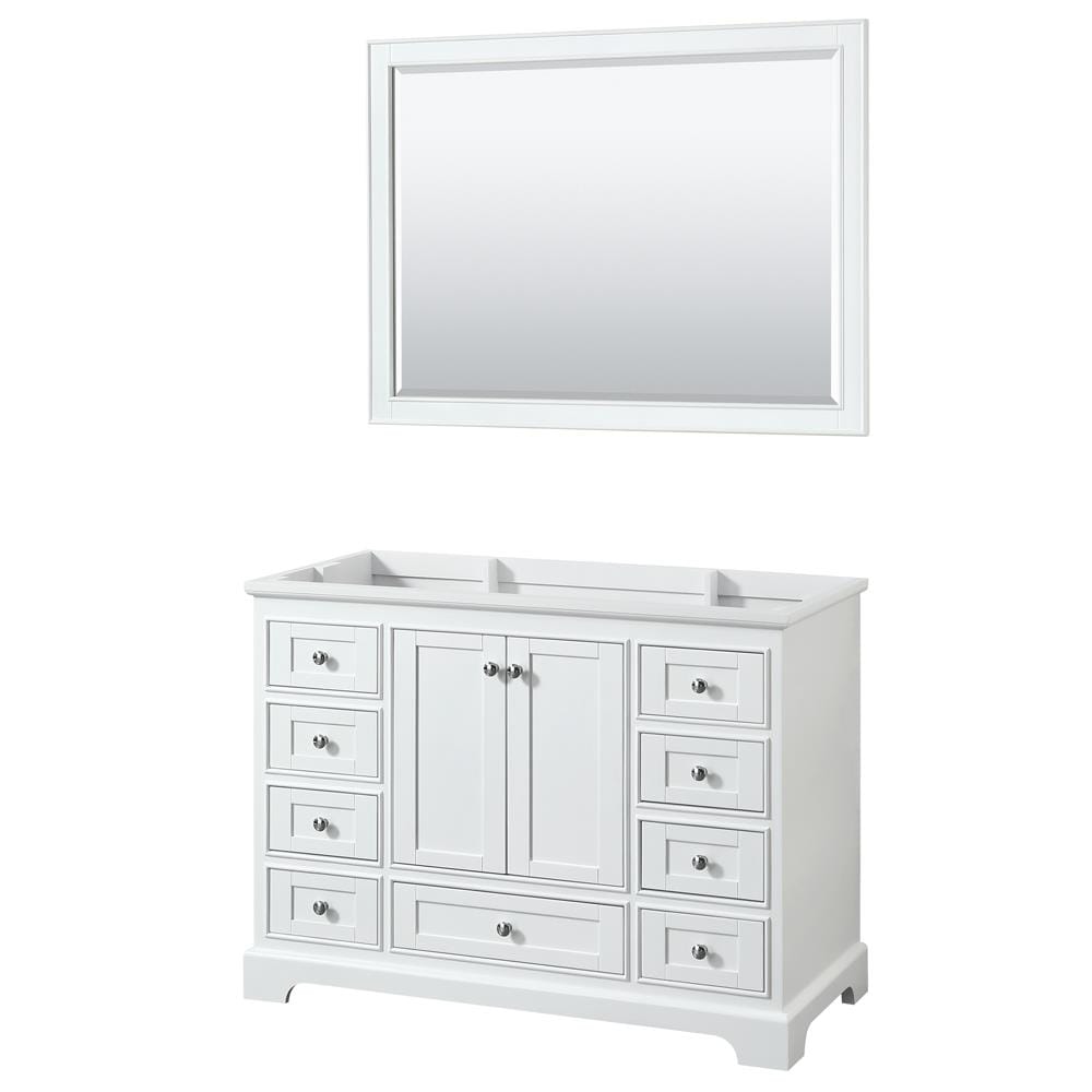 Wyndham Collection WCS202048SWHCXSXXM46 Deborah 48-in White with Polished Chrome Trim Bathroom Vanity Base Cabinet without Top (Mirror Included)