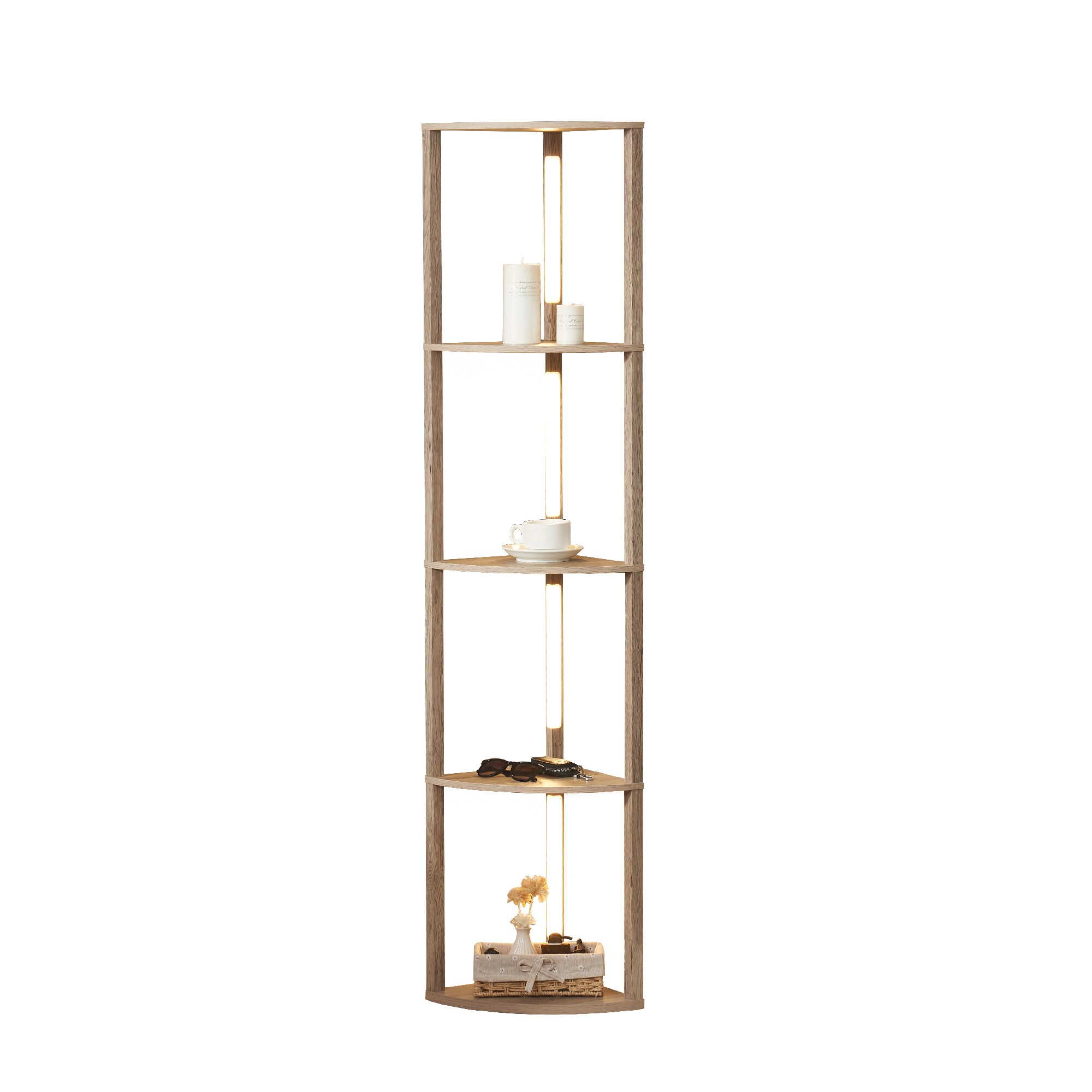 FENLO FEN-103-LED-RW-LS-N Open Display Rustic Wood Shelf Floor Lamp with No shade Shade