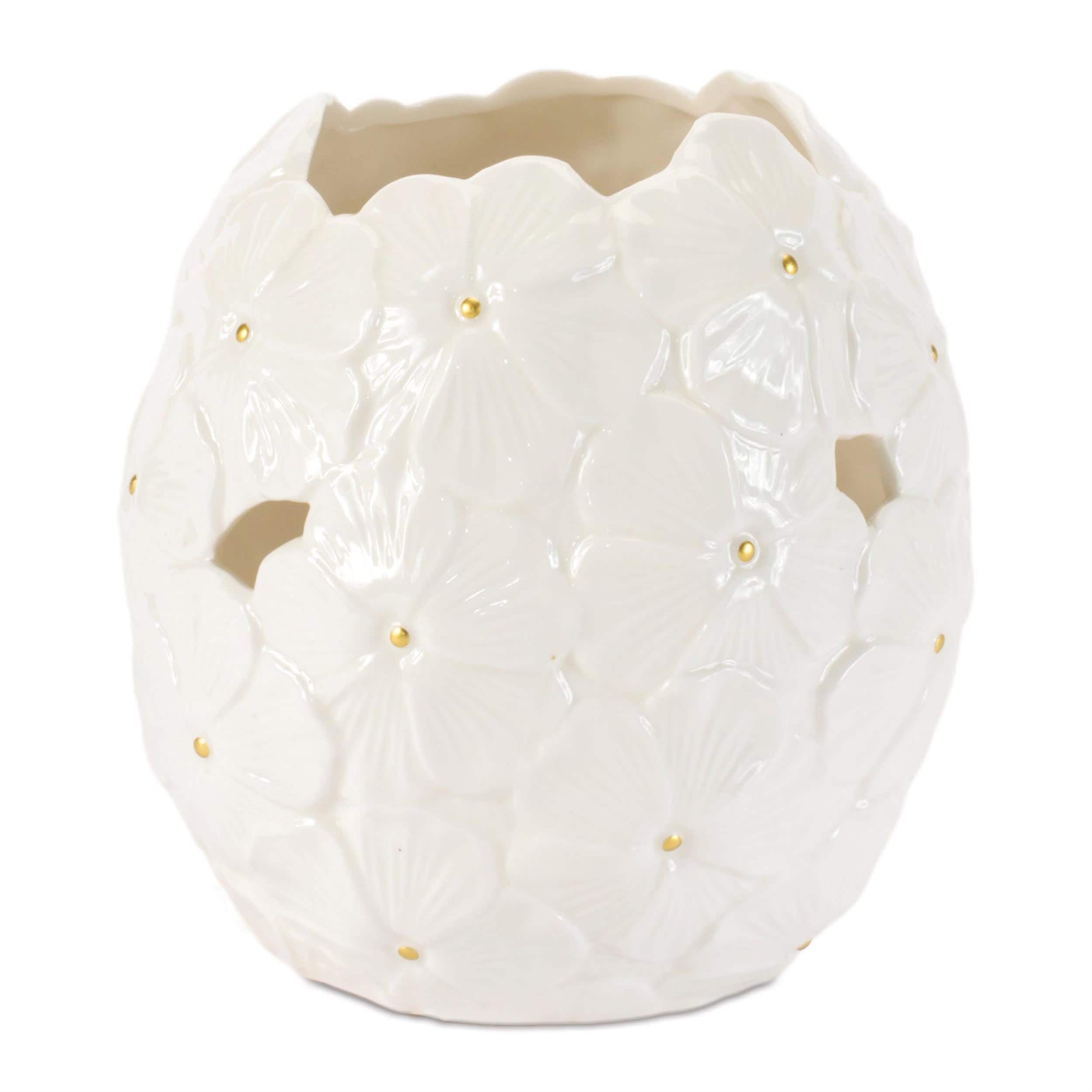 Melrose International White Floral Embossed Ceramic Vase (Set of 2) #11579DS