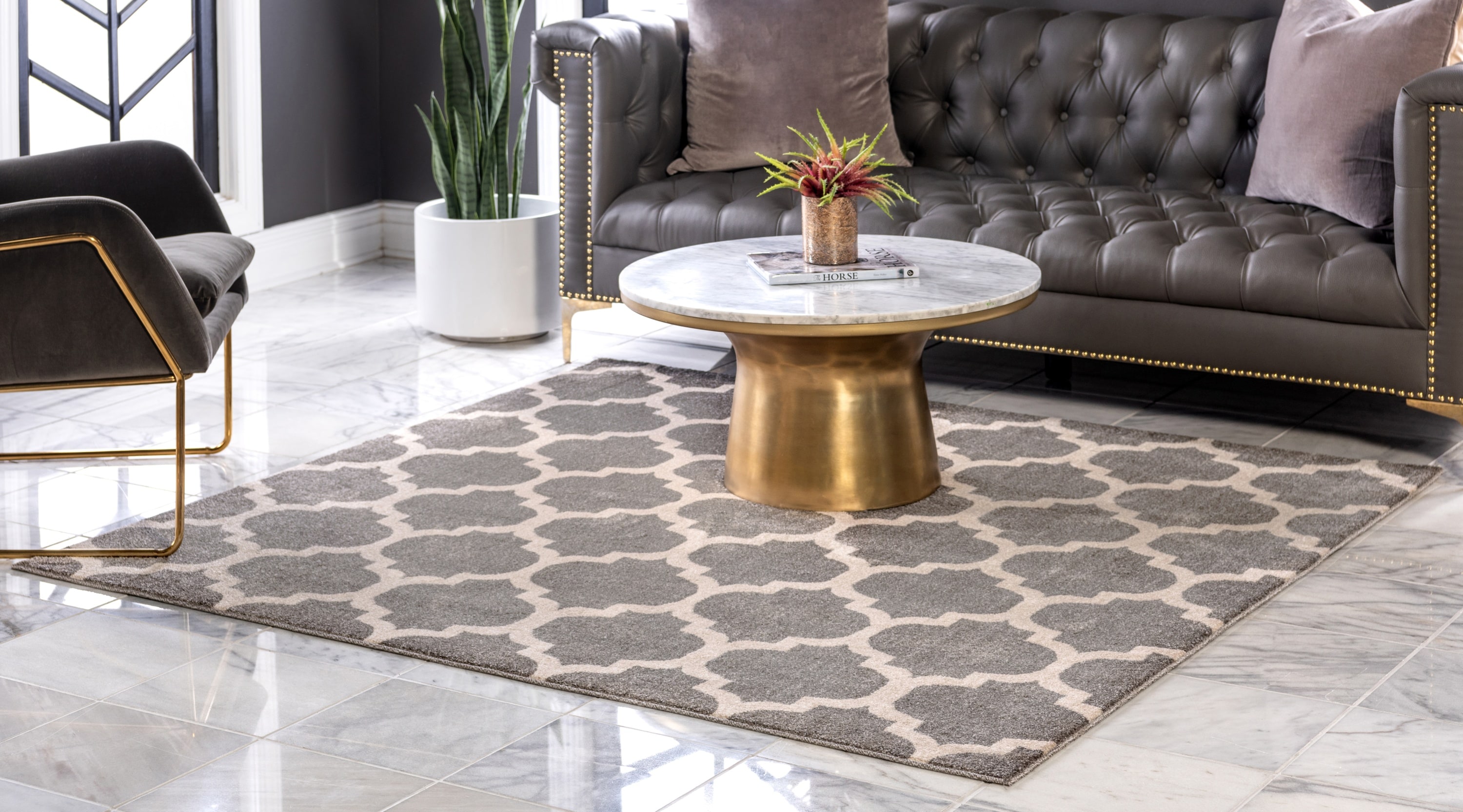 8' x 8' Dark Gray Trellis Square Area Rug