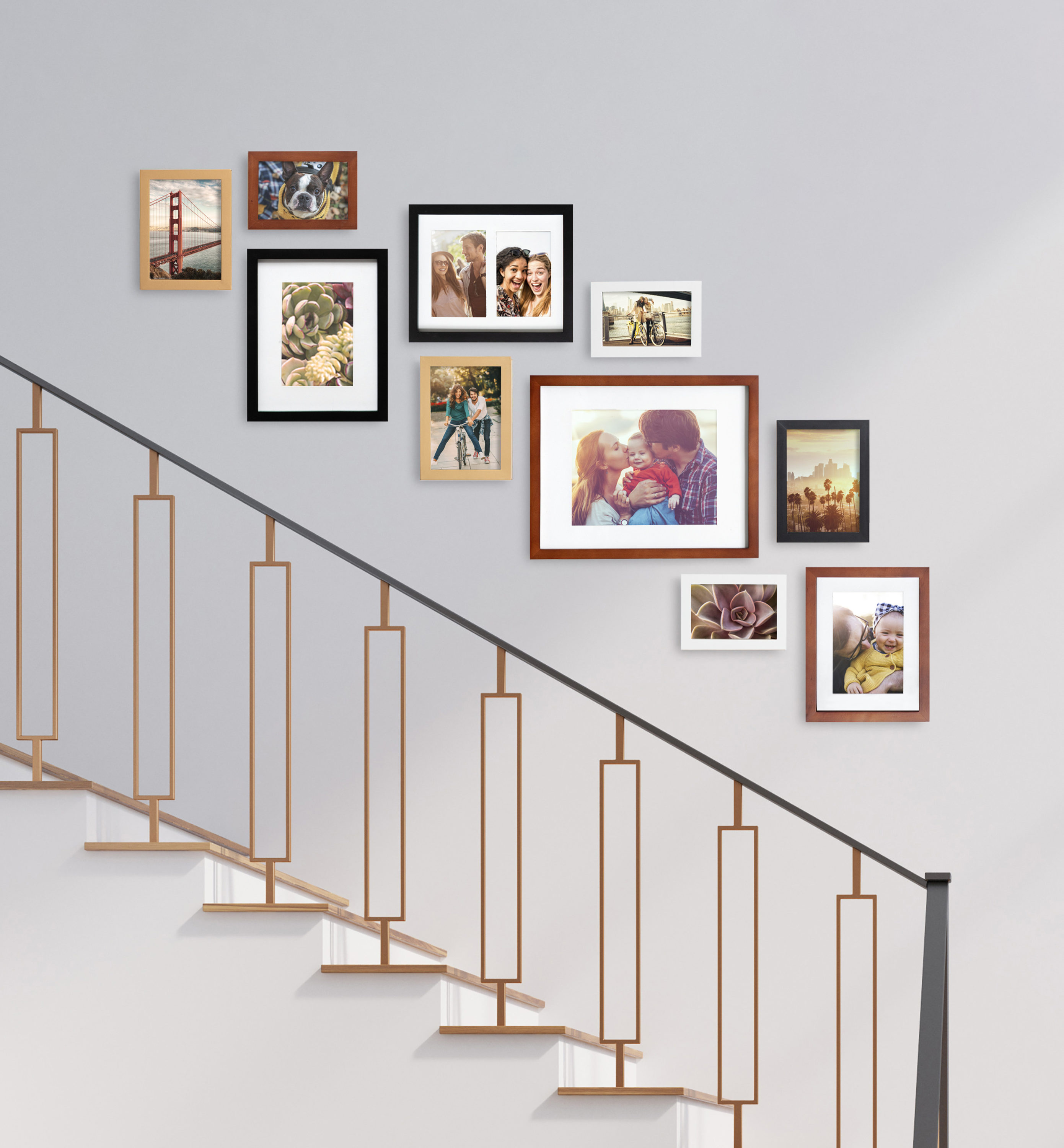 Classic Mid-Century Modern Walnut Wood Wall Frame Gallery Set