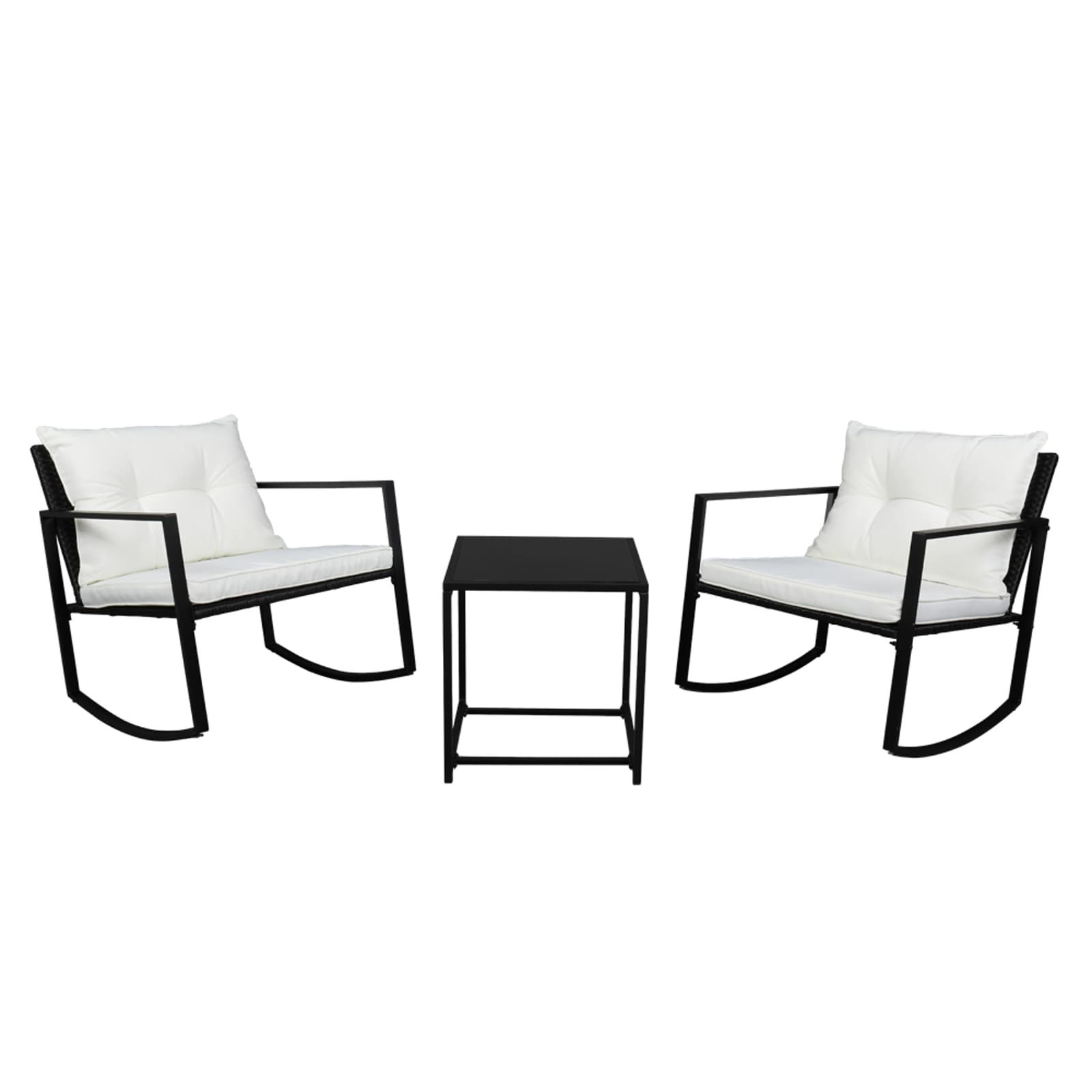 Winado 234355241614 Outopee 3-Piece Wicker Patio Conversation Set with White Cushions