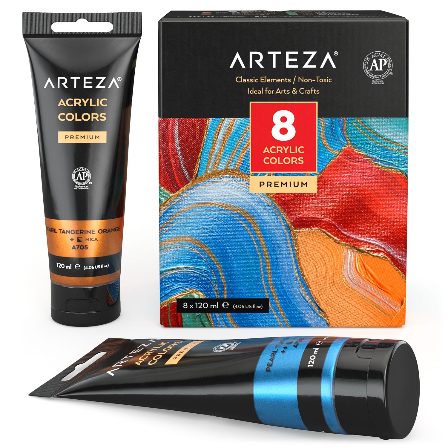 Arteza Acrylic Artist Paint Set, Metallic, 120ml Tubes, Assorted Classic  Colors, Non-Toxic - 8 Pack 