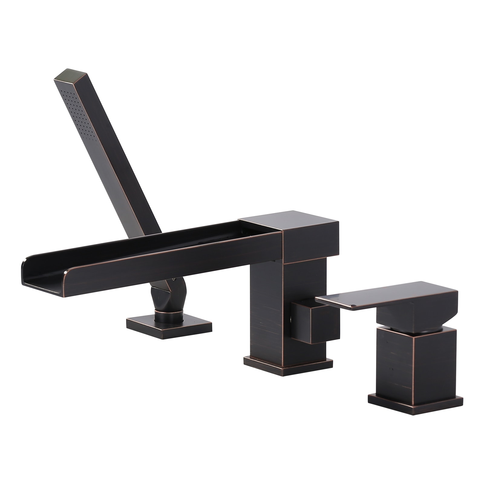 WOWOW 3080400RB-LW Oil Rubbed Bronze 1-handle Deck-mount Roman Waterfall Bathtub Faucet with Hand Shower ( Valve Included )