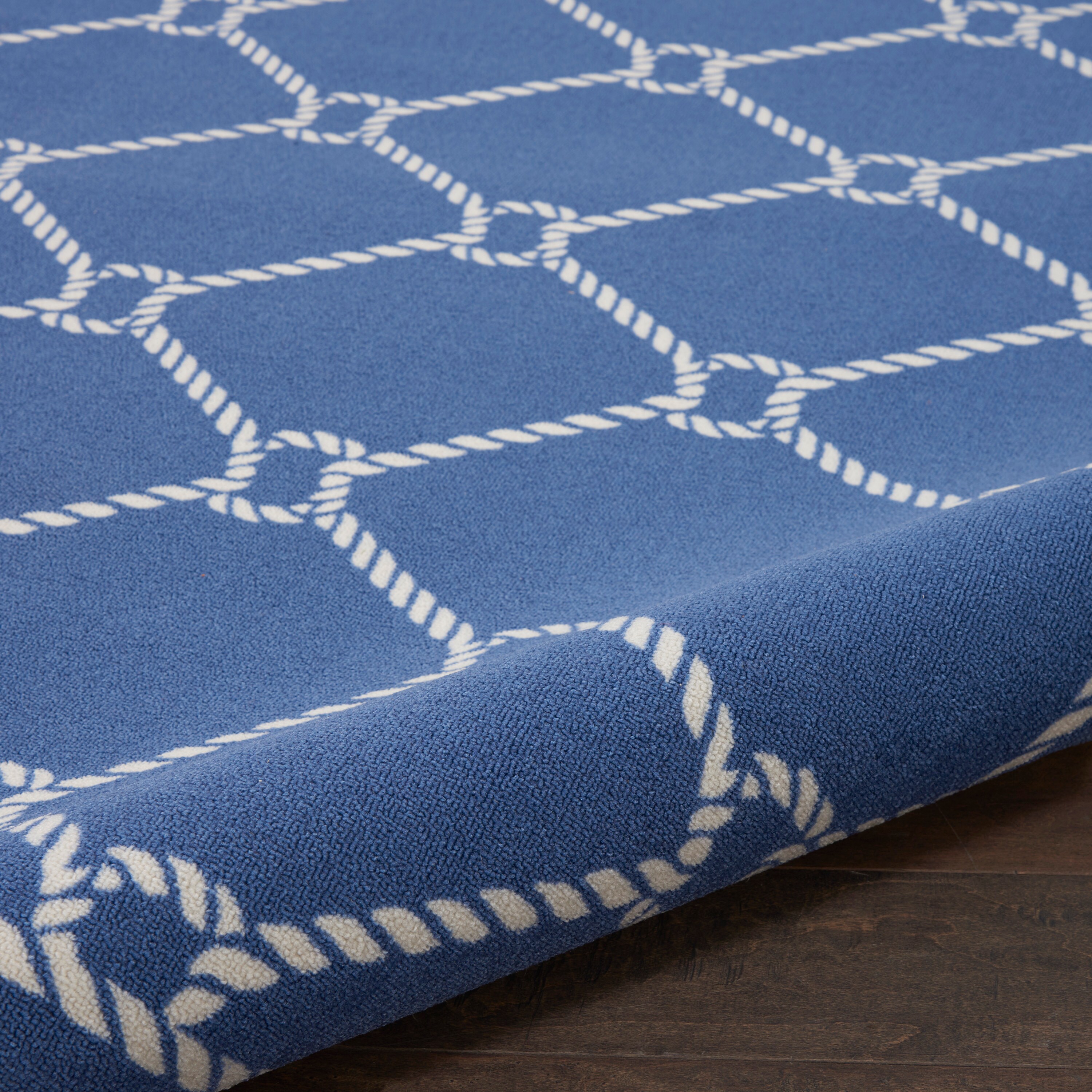 Nautical Blue and White Reversible Synthetic Area Rug