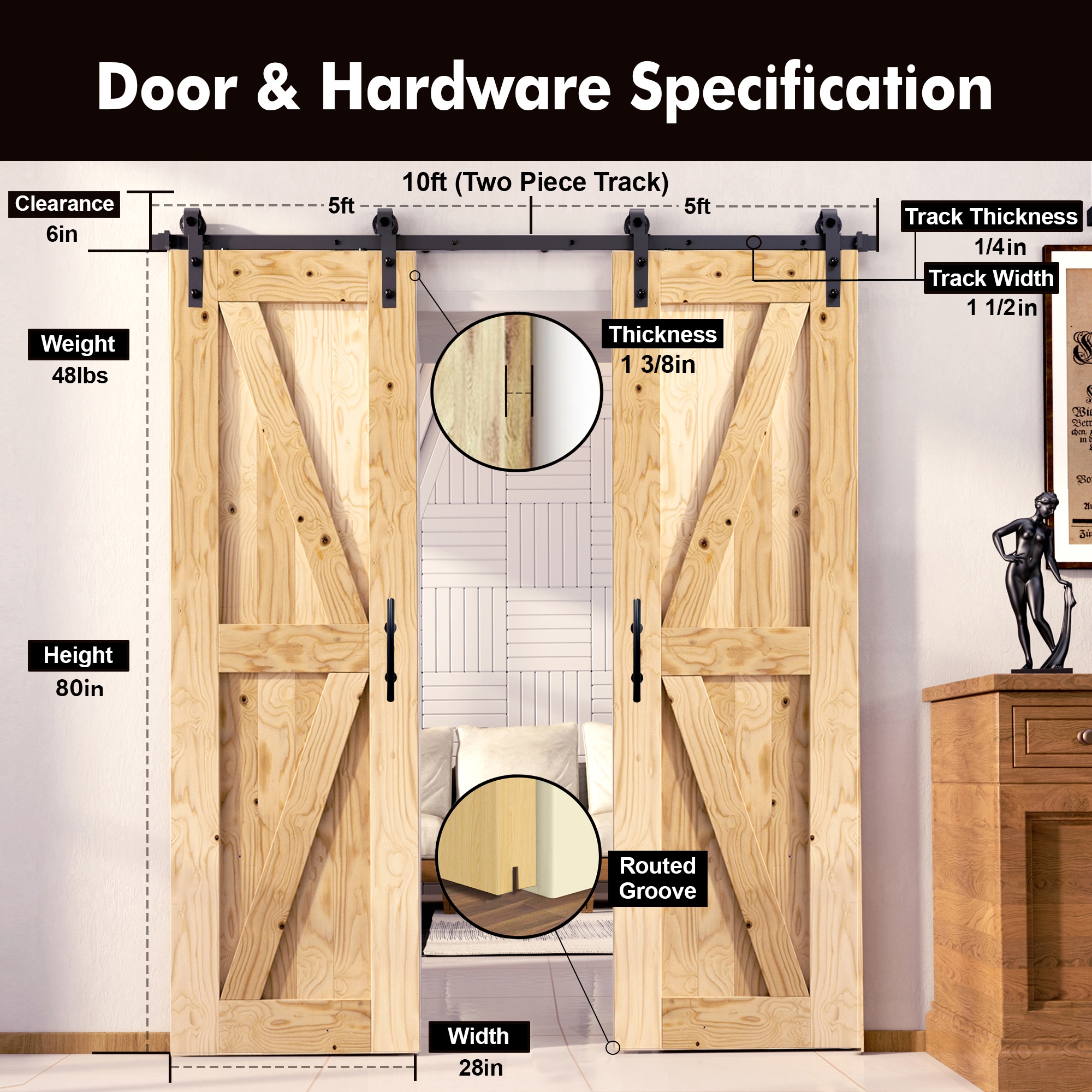 HOMACER YT2TGH120C-2880-FR Barn-Doors - View #2