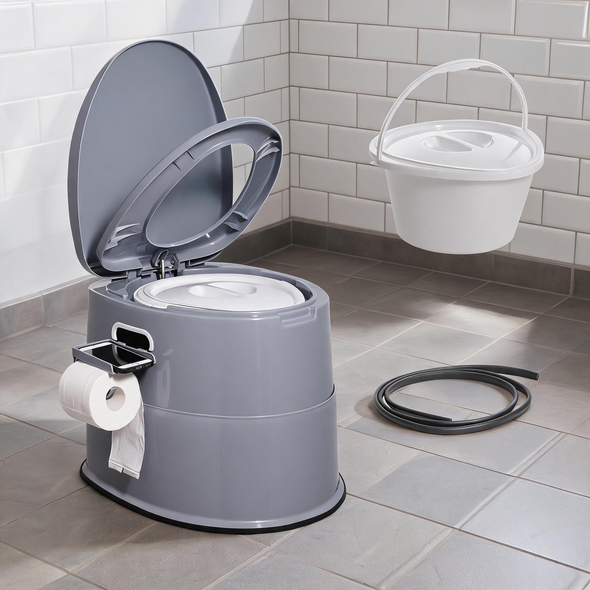 Naturefalls - Waterless Portable Toilet with 1.3-Gallon Detachable Bucket Gray-Toned Plastic for ...