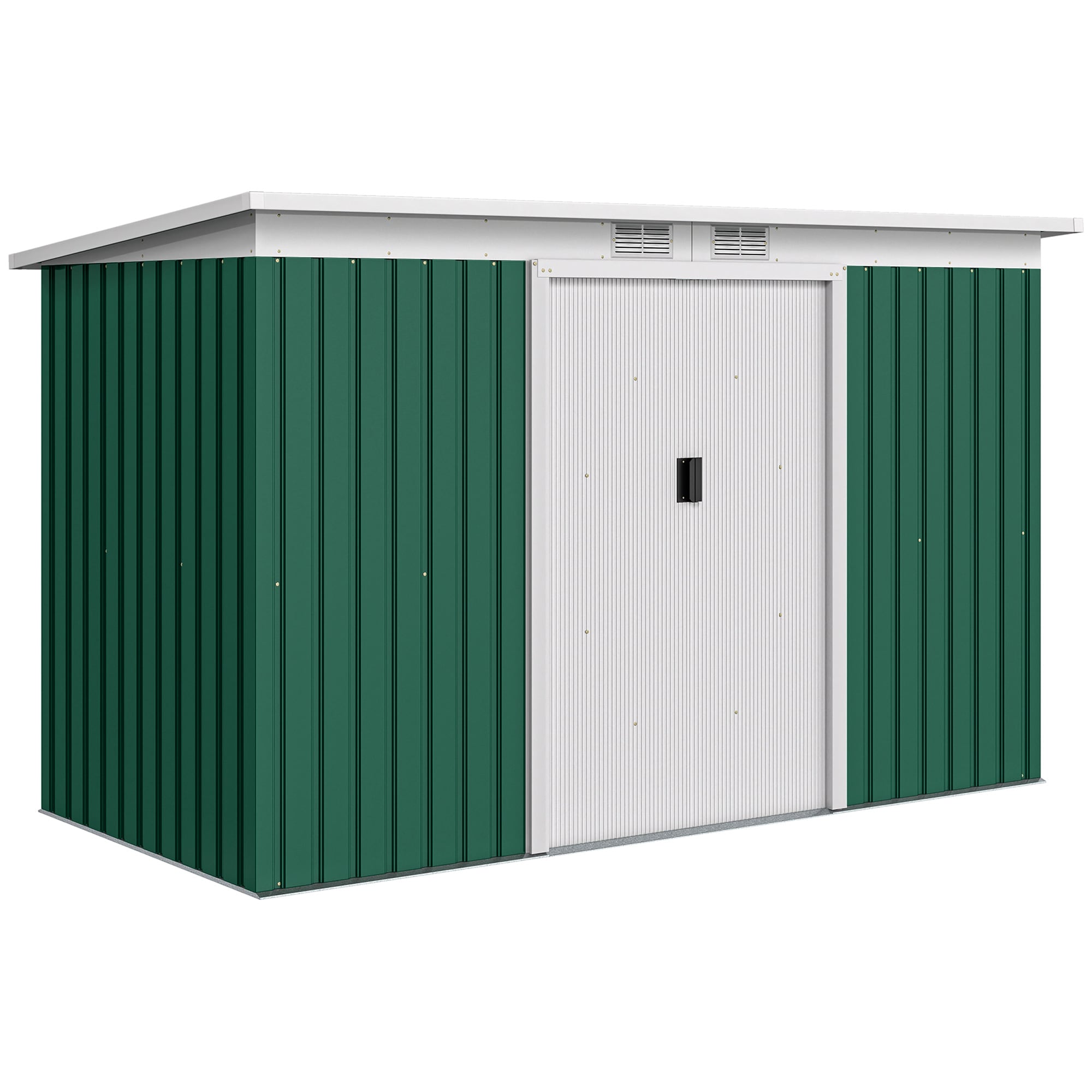 Outsunny  9ft x 4ft Outdoor Storage Shed Metal Garden Tool House with Sloping Roof and Lockable Door for Backyard Bike Patio Garage Lawn Green
