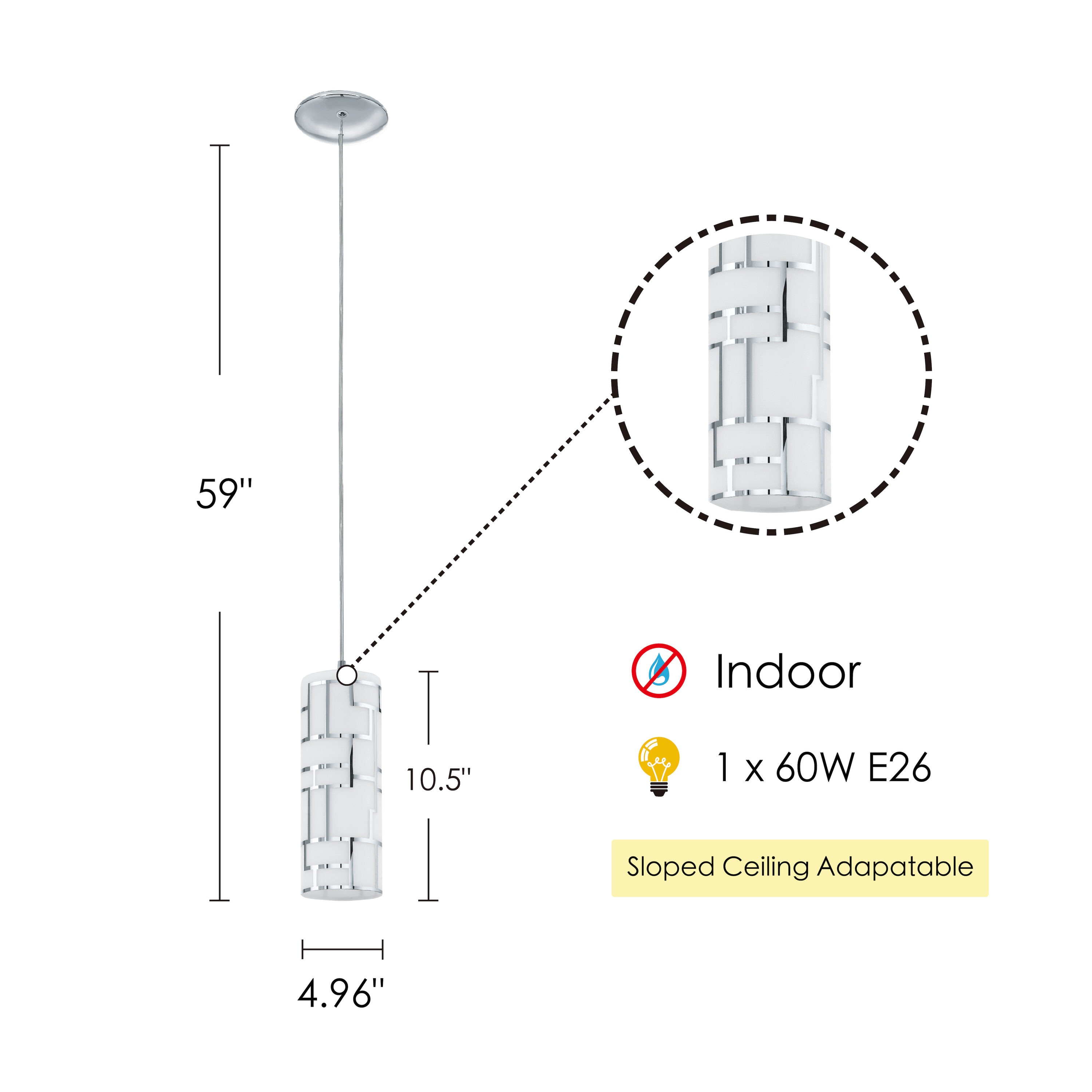 Eglo Bayman Chrome Moderncontemporary White Glass Cylinder Mini Hanging Pendant Light In The 5008