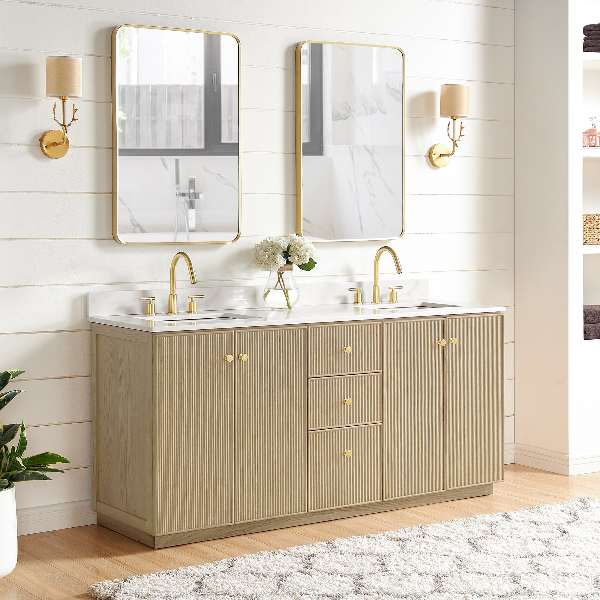 Vinnova Oza 72 in. Free-standing Double Bath Vanity in Aged Natural Oak ...