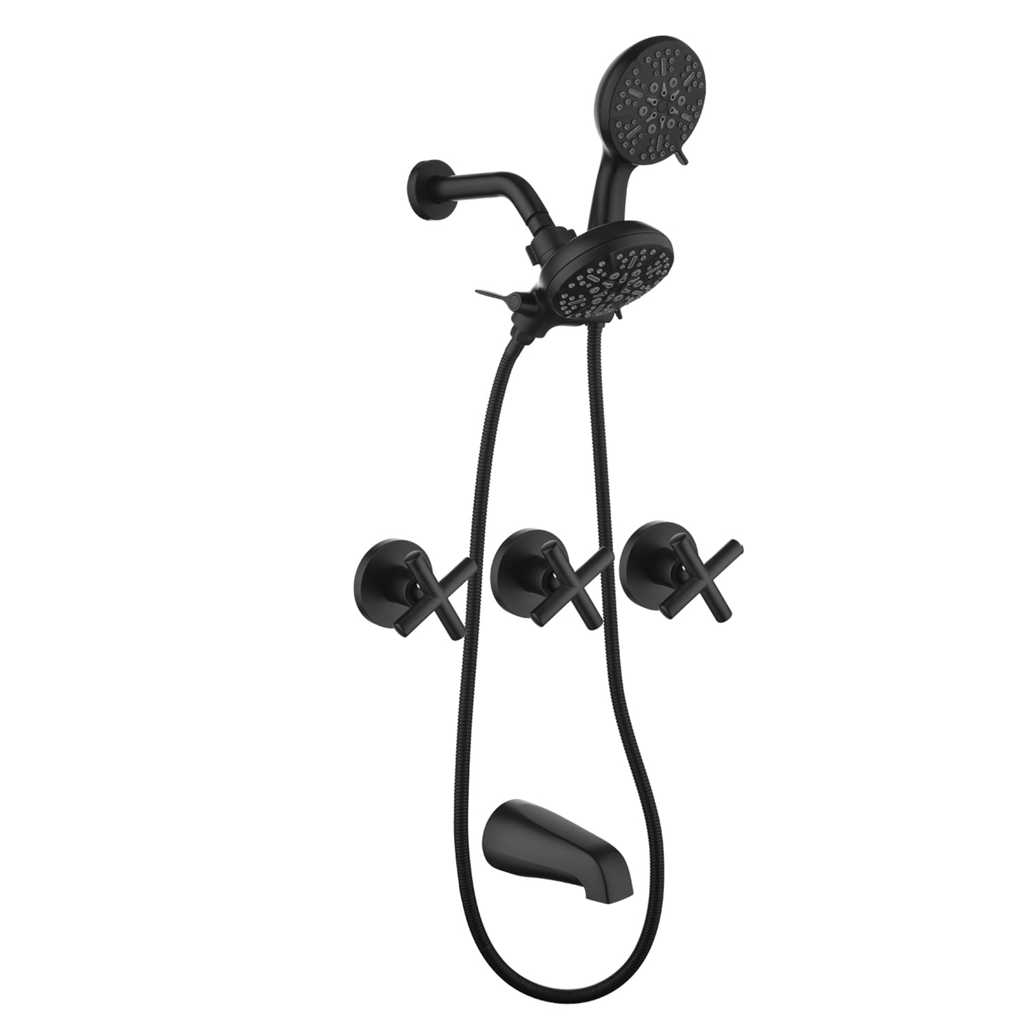 WELLFOR WB-0905 Matte black 4.72-in Dual Head Built-In Shower Faucet System with 3-way Diverter ( Pressure-balanced Valve Included )