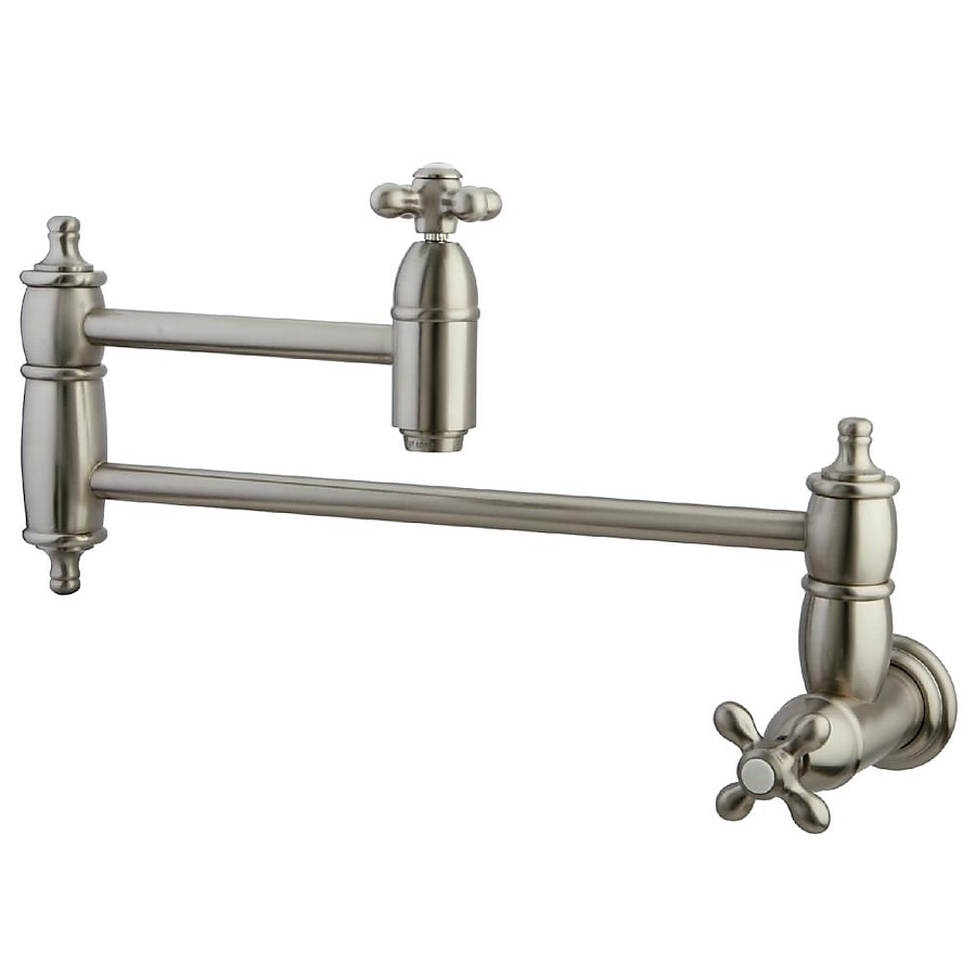 Kingston Brass Restoration Antique Brass 2-Handle Wall-Mount Pot Filler Handle Kitchen Faucet Kingston Brass Restoration Antique Brass 2-Handle Wall-Mount Pot Filler Handle Kitchen Faucet