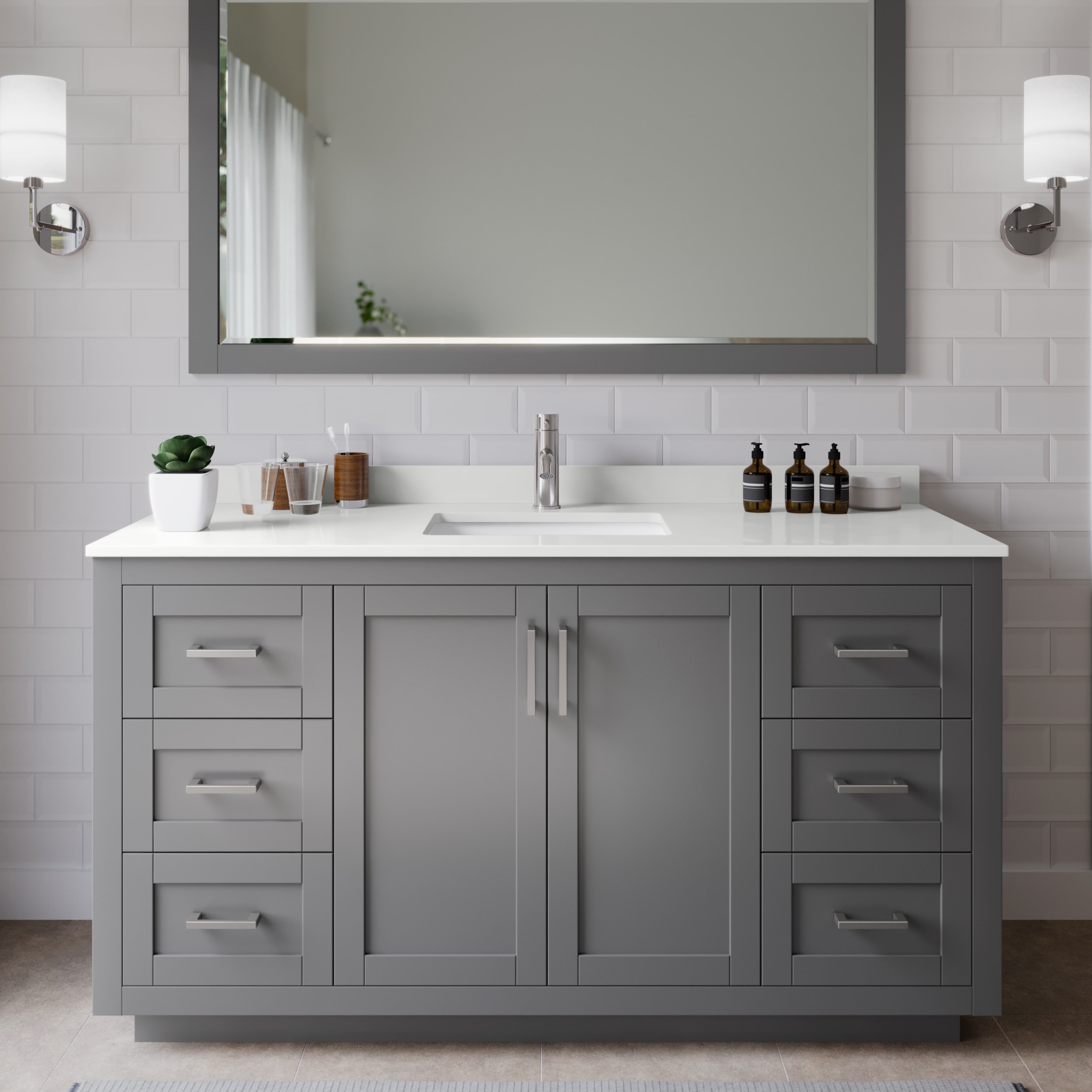 Wyndham Collection WCF292960SKGWQUNSMXX Miranda 60-in Dark Gray Undermount Single Sink Bathroom Vanity with White Quartz Top