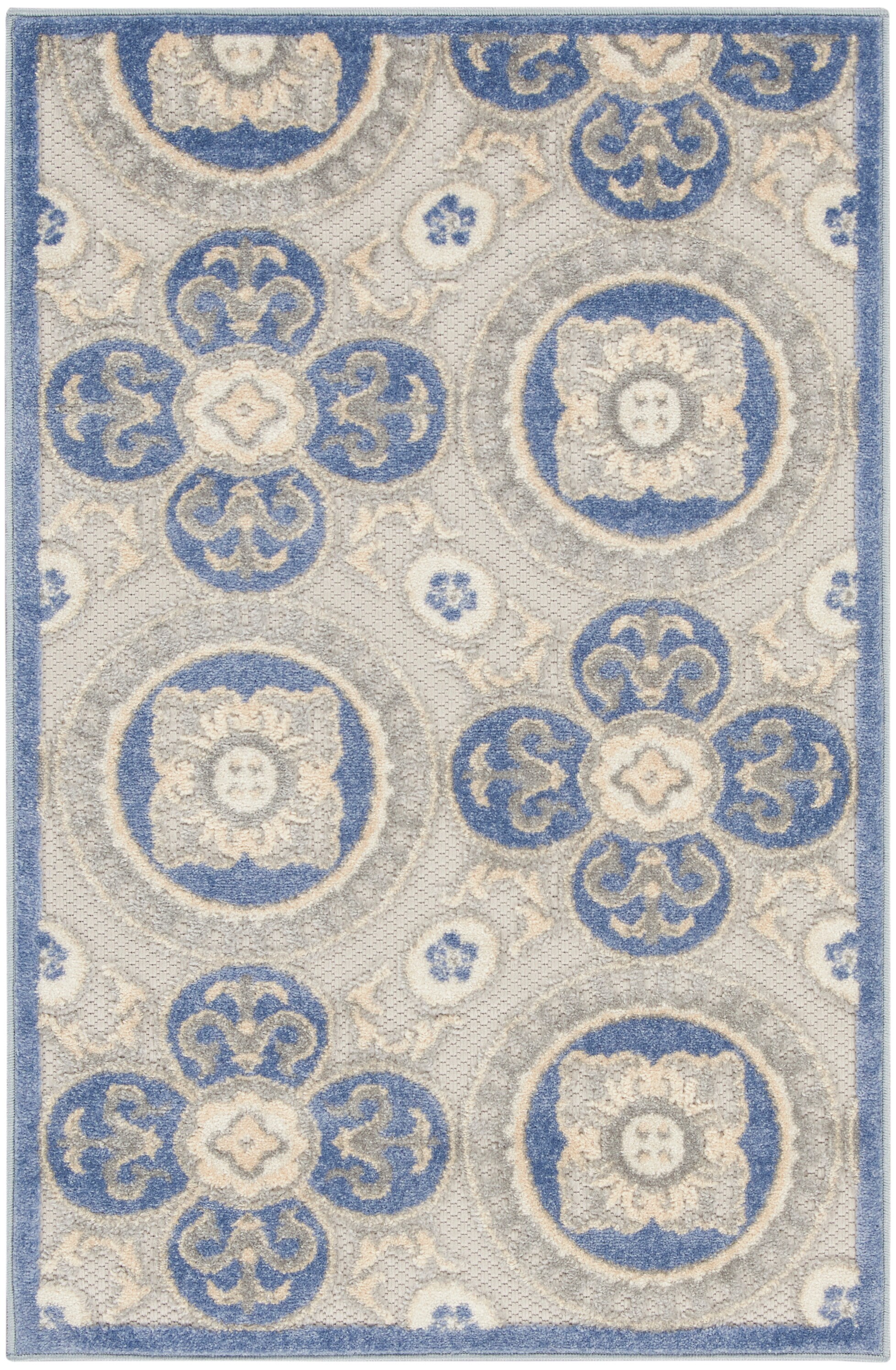 Elegance Blue/Grey Spanish Tile Pattern Outdoor Rug 32"x4"