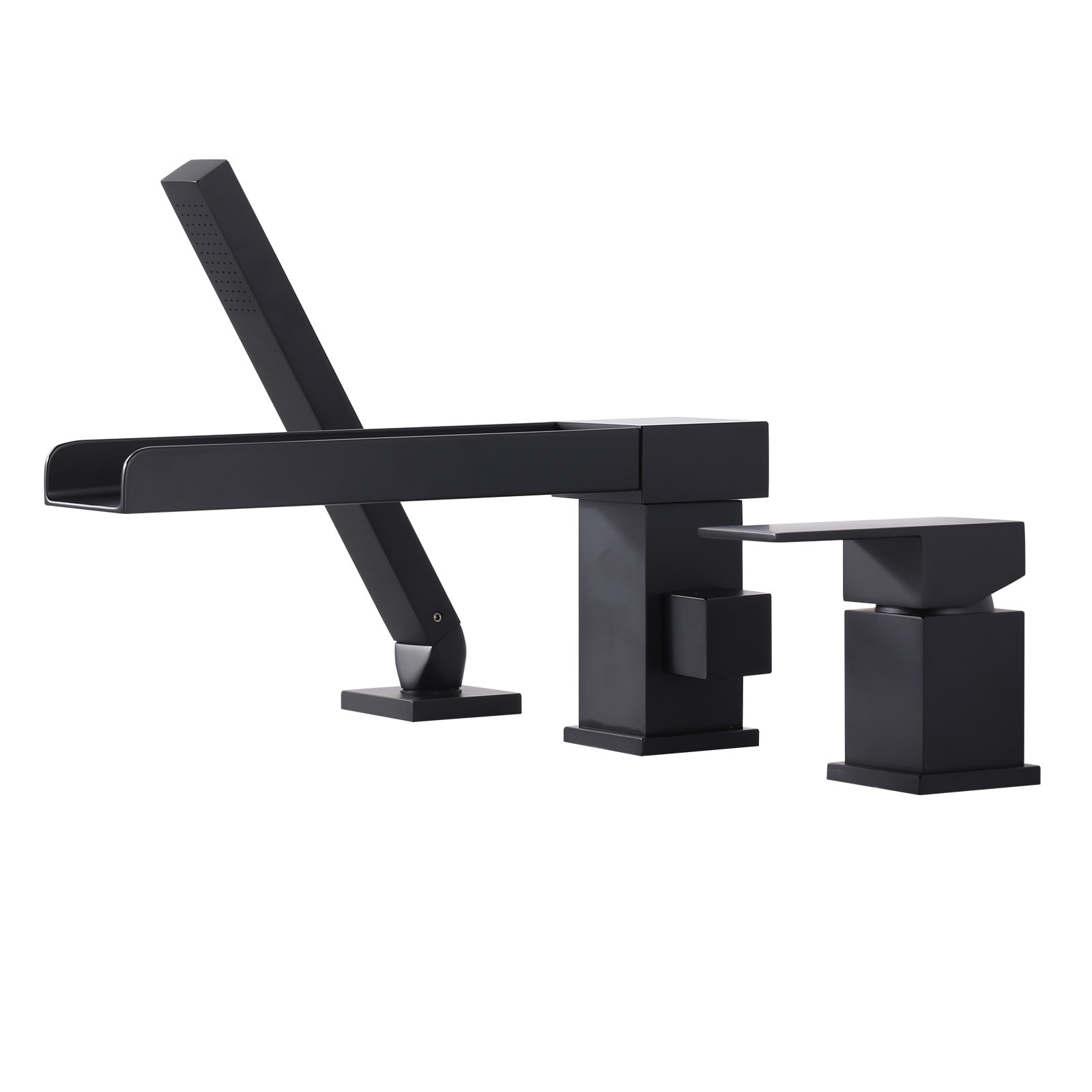 Wowow Matte Black 1 Handle Deck Mount Roman Waterfall Bathtub Faucet With Hand Shower Valve 0528