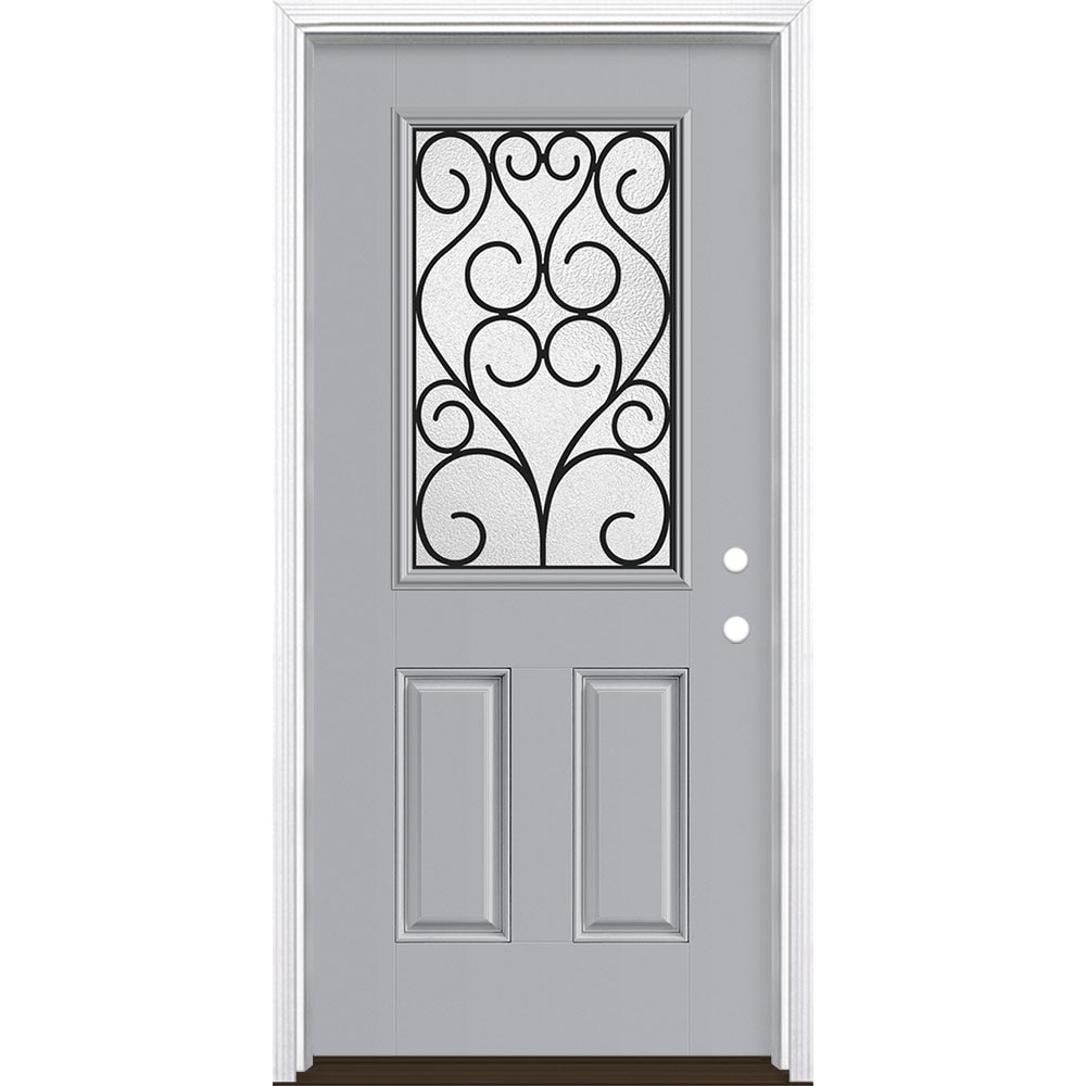 Masonite 3420855 Iron Springs 36-in x 80-in x 4-9/16-in Fiberglass Half lite Left-hand inswing Infinity Gray Painted Prehung Front Door with Brickmould Insulating core