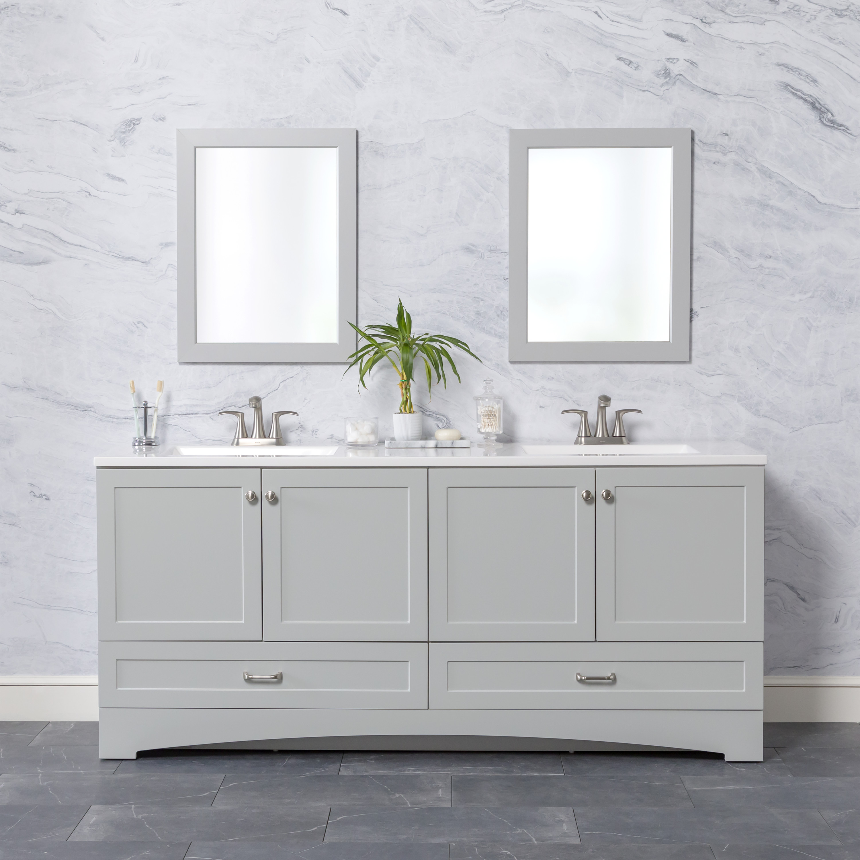 Diamond NOW C72W30362 Cassidy 72-in Pearl Gray Double Sink Bathroom Vanity with White Cultured Marble Top