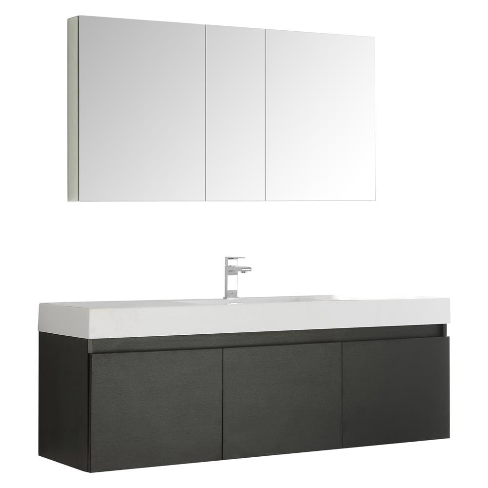 Fresca Senza 12.65-in x 27.5-in x 12-in Black Soft Close Bathroom Wall  Cabinet