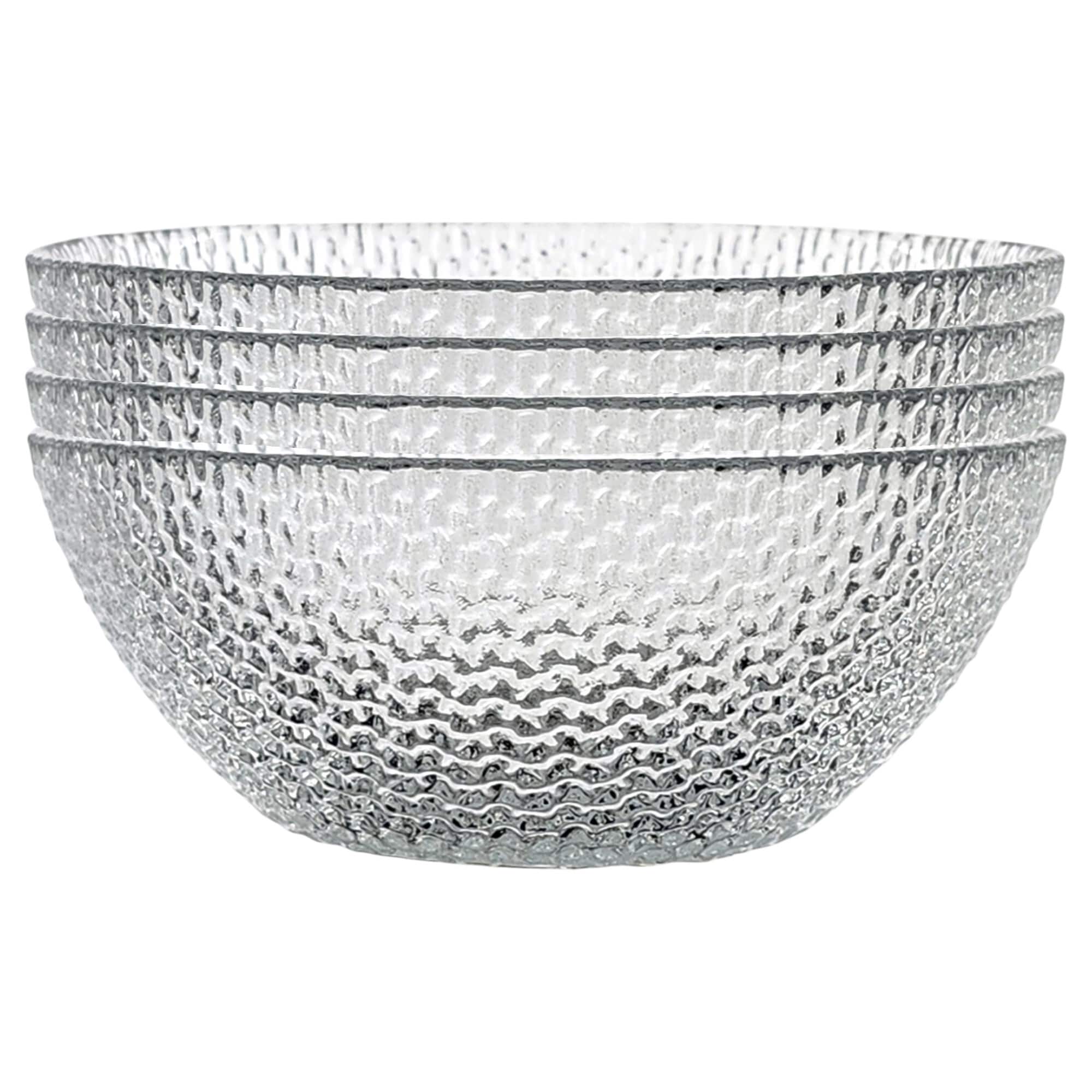 Slickblue 4-Piece Clear Glass Condiment Bowl Dinnerware with Pebble Texture and Decorative Design for Desserts