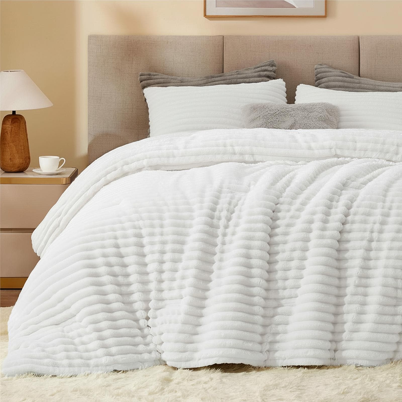 OMOMMD Full Fleece Comforter Set Soft Warm Fluffy Bedding with 2 Pillow Cases
